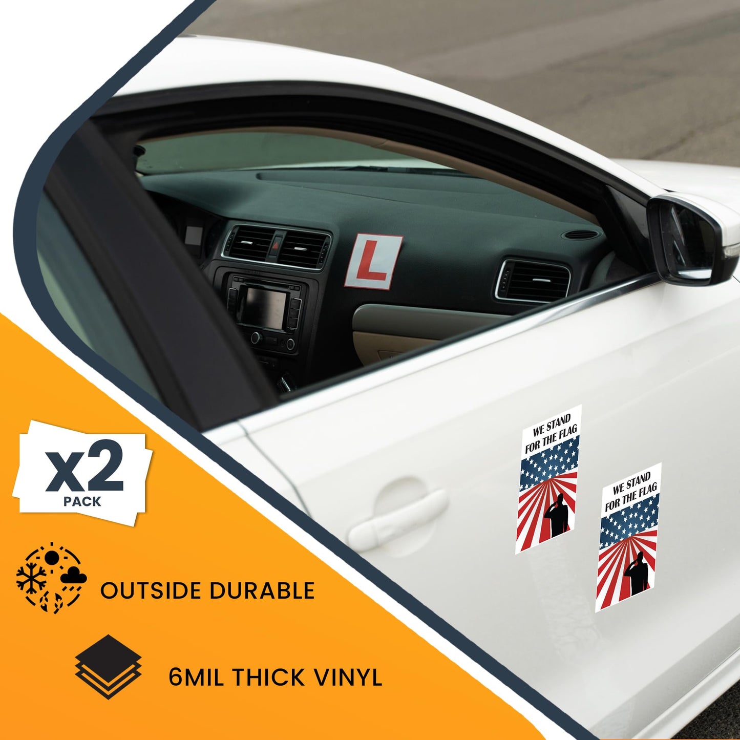 Magnet Me Up We Stand for The Flag Adhesive Decal Sticker, 3x5 Inches, 2 Packs, Red, White, Blue Patriotic Military Support Sticker, Waterproof, for Vehicles, Laptops, & More - Made in USA