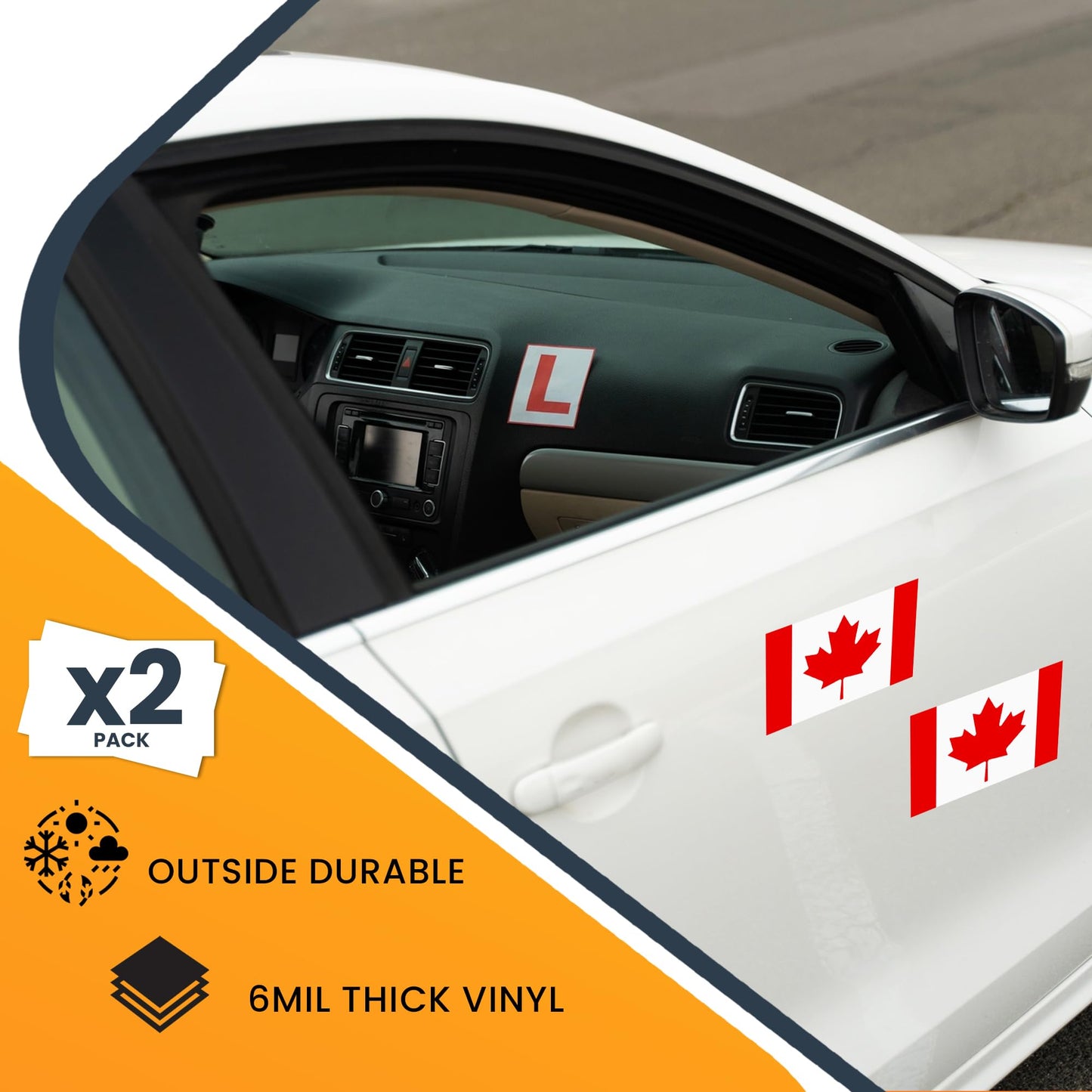 Magnet Me Up Canada Flag Bumper Stickers, 2 Pack 3x5 Inch Vinyl Adhesive Decals for Cars, Trucks, Laptops, Toolboxes, Weatherproof Outdoor Canada Flag Sticker, Made in USA