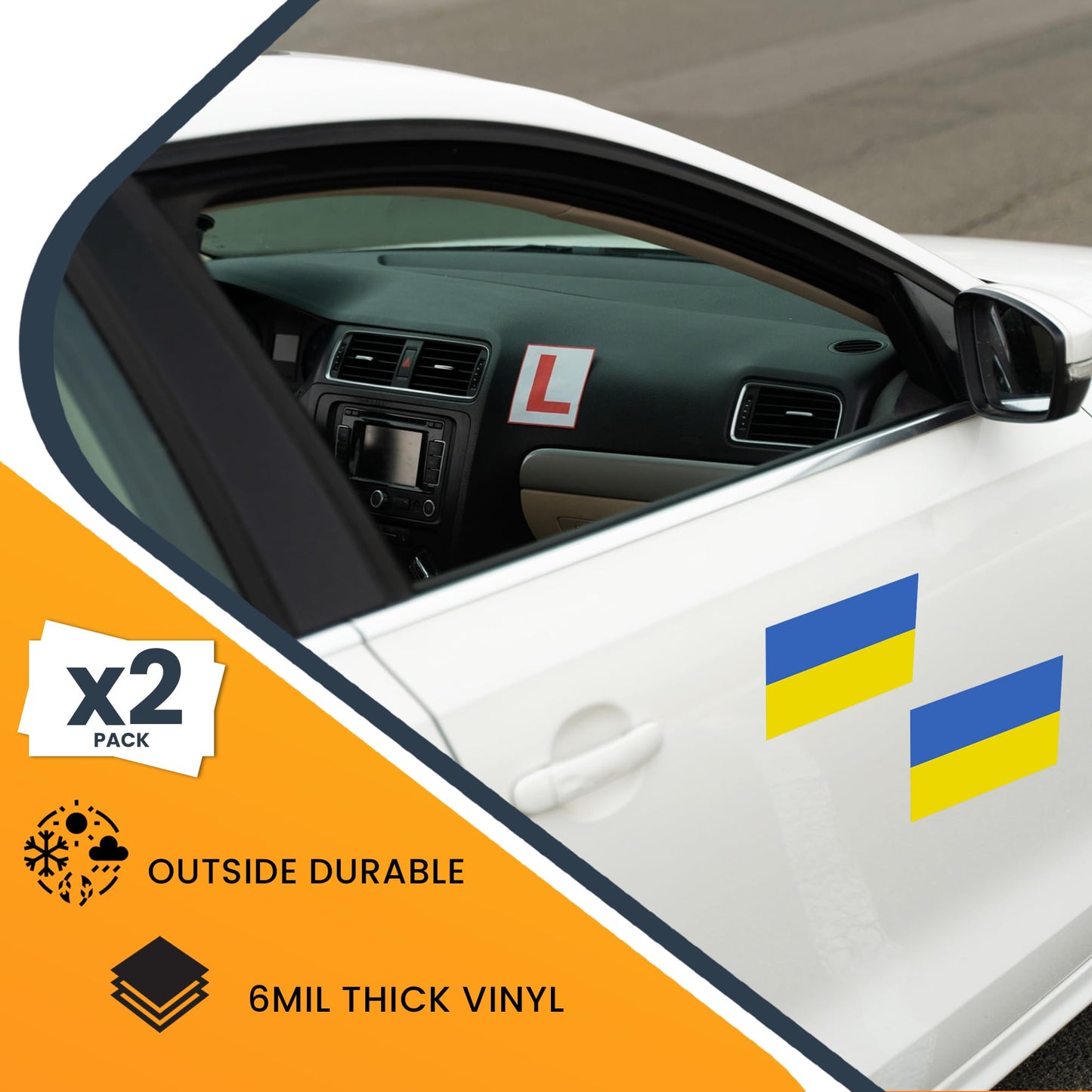 Magnet Me Up Ukraine Flag Decal Stickers - 2 Pack 3x5 Inch Vinyl Adhesive Decals for Cars, Trucks, Laptops, Toolboxes ? UV Printed Weatherproof Ukrainian Flag, Fade Resistant, Made in USA