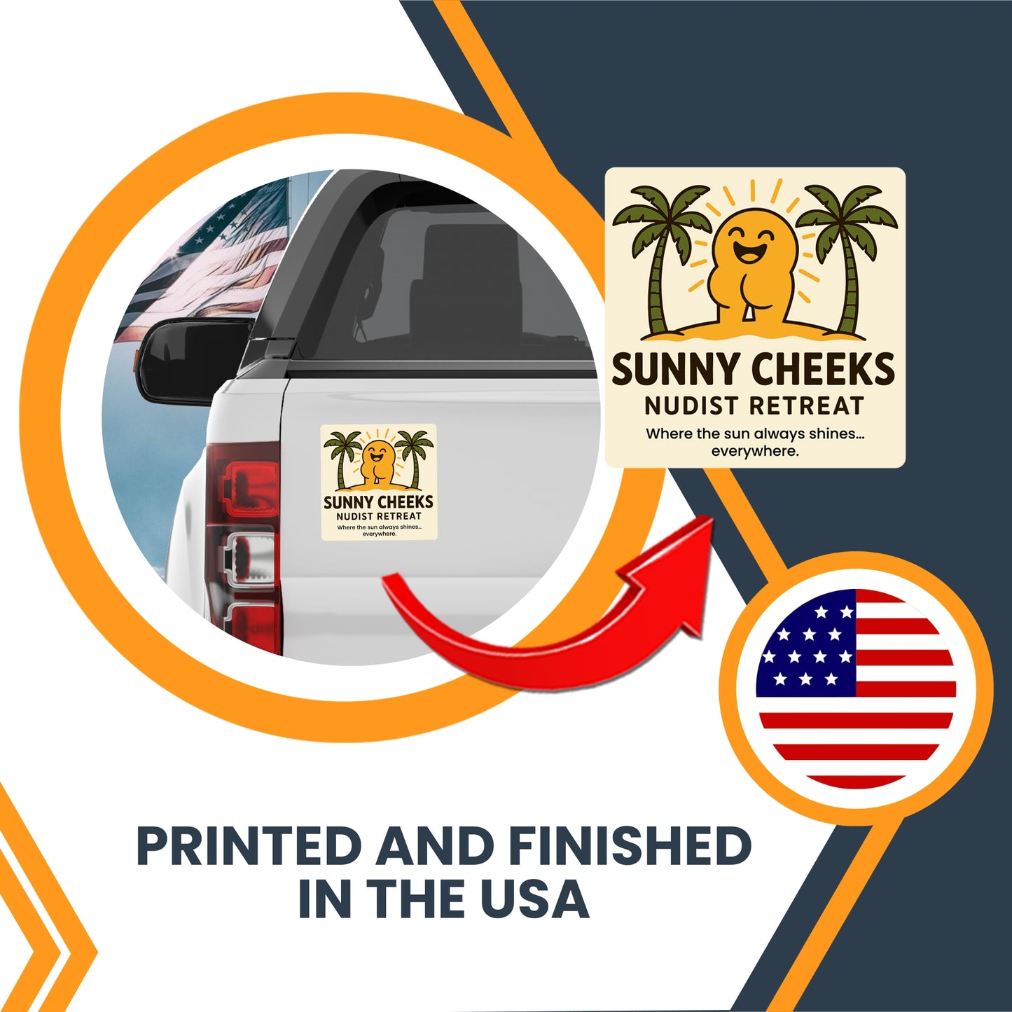 Magnet Me Up Sunny Cheeks Nudist Retreat Magnet - Funny Gag Car Magnet for Pranks & Joke Gifts - Hilarious 5-Inch Weatherproof UV Vinyl Magnetic Decal for Vehicles, Lockers, Fridges - Made in USA