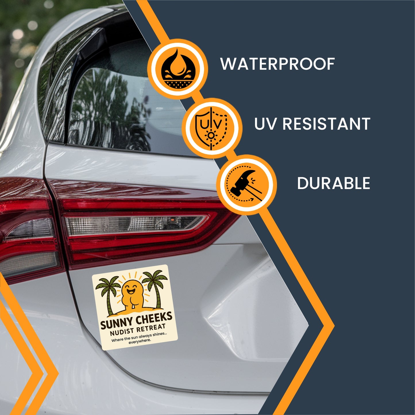 Magnet Me Up Sunny Cheeks Nudist Retreat Magnet - Funny Gag Car Magnet for Pranks & Joke Gifts - Hilarious 5-Inch Weatherproof UV Vinyl Magnetic Decal for Vehicles, Lockers, Fridges - Made in USA