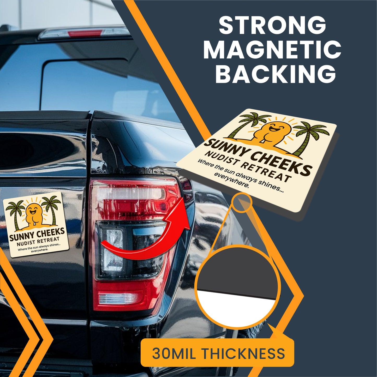 Magnet Me Up Sunny Cheeks Nudist Retreat Magnet - Funny Gag Car Magnet for Pranks & Joke Gifts - Hilarious 5-Inch Weatherproof UV Vinyl Magnetic Decal for Vehicles, Lockers, Fridges - Made in USA