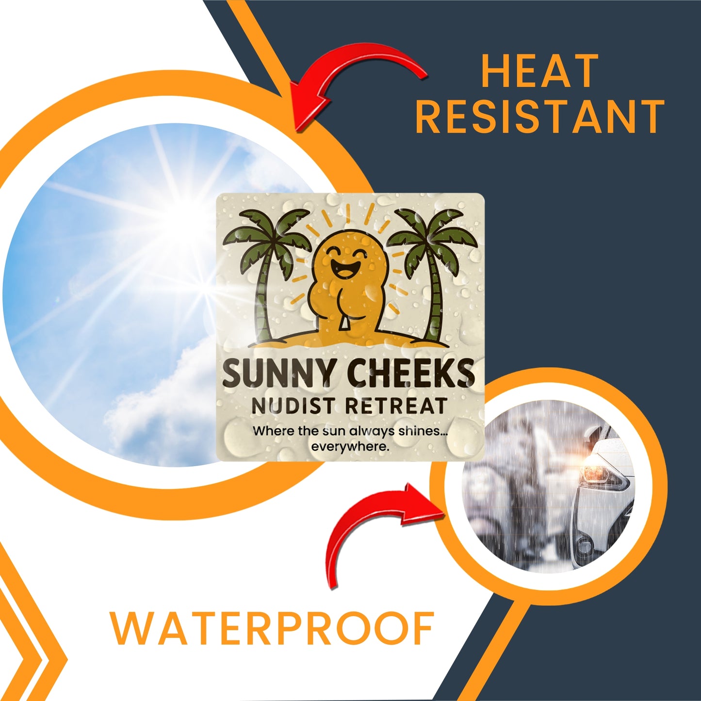 Magnet Me Up Sunny Cheeks Nudist Retreat Magnet - Funny Gag Car Magnet for Pranks & Joke Gifts - Hilarious 5-Inch Weatherproof UV Vinyl Magnetic Decal for Vehicles, Lockers, Fridges - Made in USA