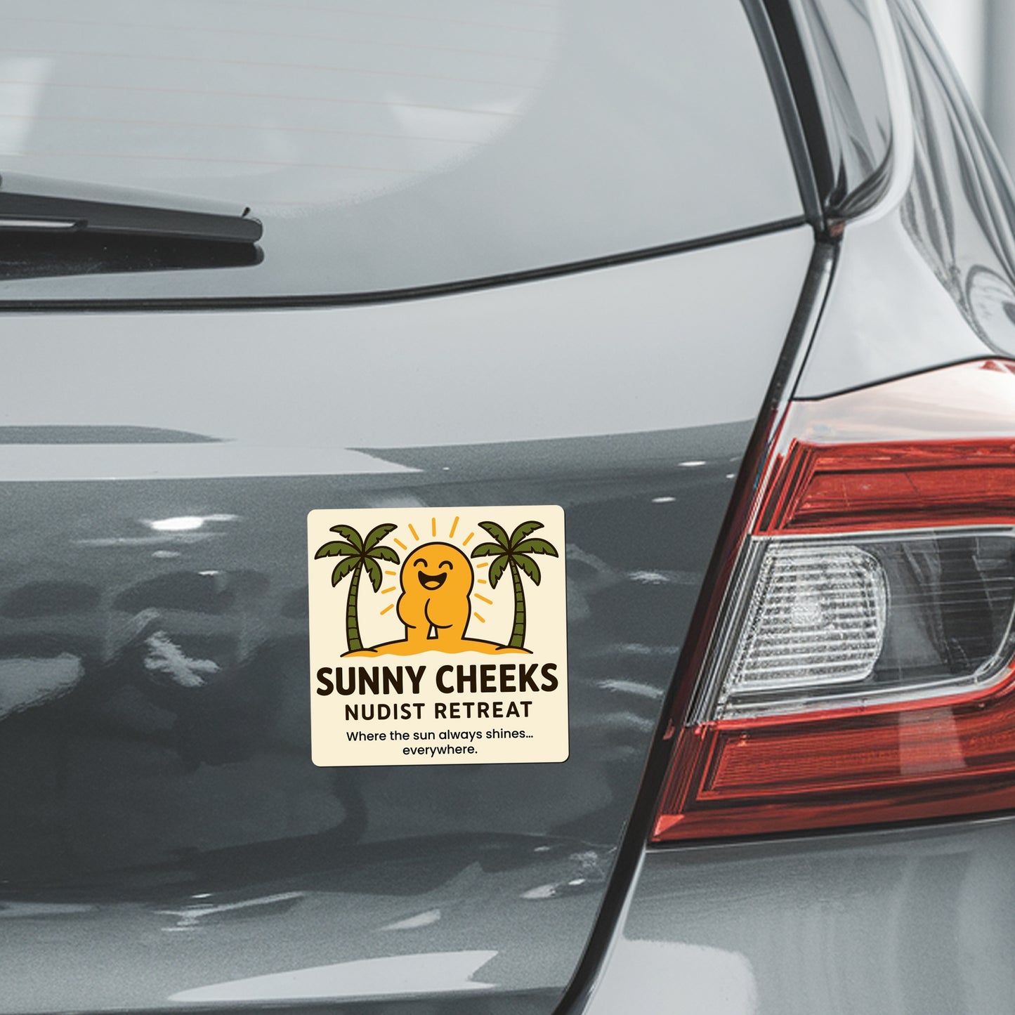 Magnet Me Up Sunny Cheeks Nudist Retreat Magnet - Funny Gag Car Magnet for Pranks & Joke Gifts - Hilarious 5-Inch Weatherproof UV Vinyl Magnetic Decal for Vehicles, Lockers, Fridges - Made in USA