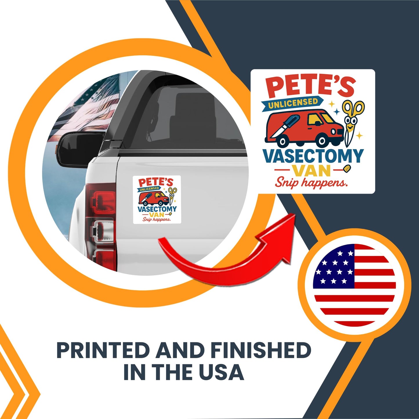 Magnet Me Up Pete's Unlicensed Vasectomy Van, Snip Happens Magnet - 5" Funny Car Magnet - Hilarious Magnetic Decal - Gag Gift - UV Printed, Durable Vinyl, Car, Fridge, Lockers, Made in USA