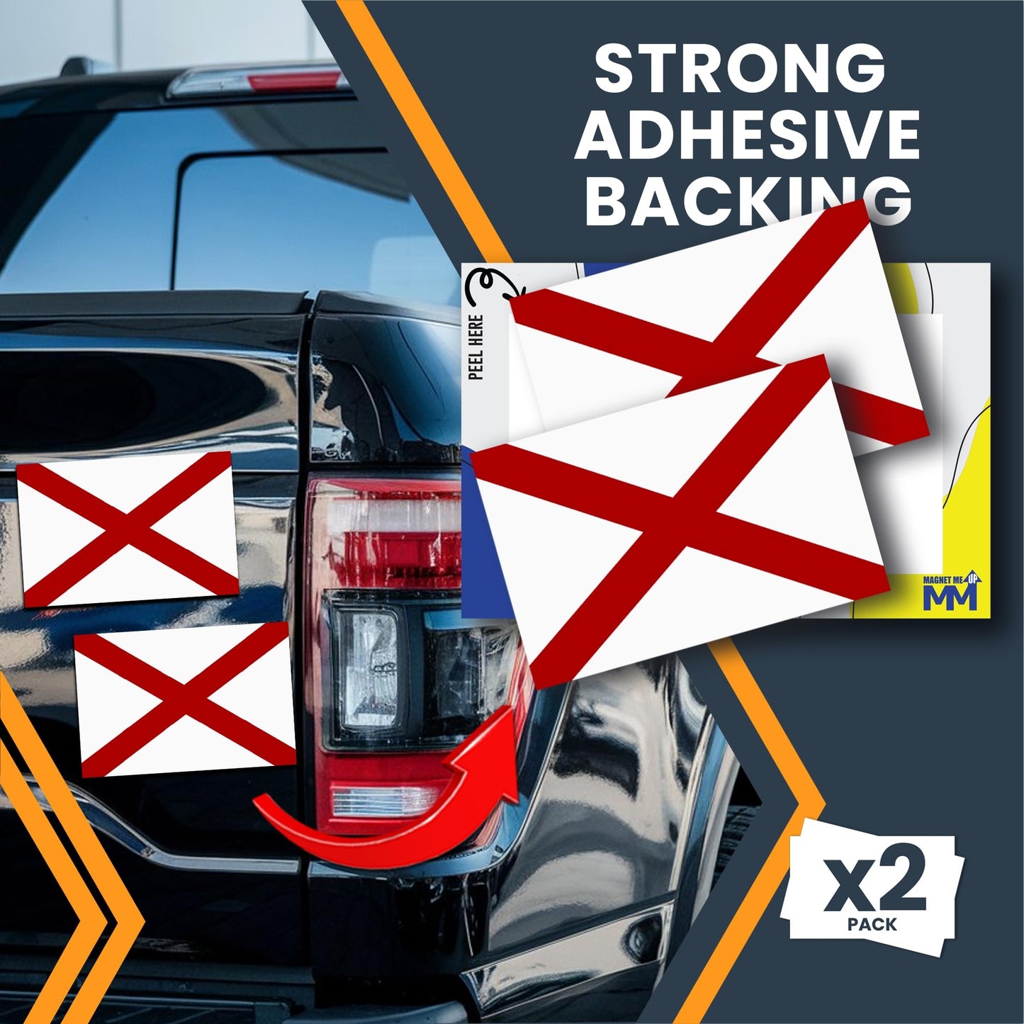 Magnet Me Up Alabama Flag Bumper Sticker - 3x5" State of Alabama Car Decal, 2 Pack, Crimson Cross, Sticker for Cars, Laptops, Toolbox - Outdoor UV Vinyl Adhesive, Fade Resistant, Made in USA