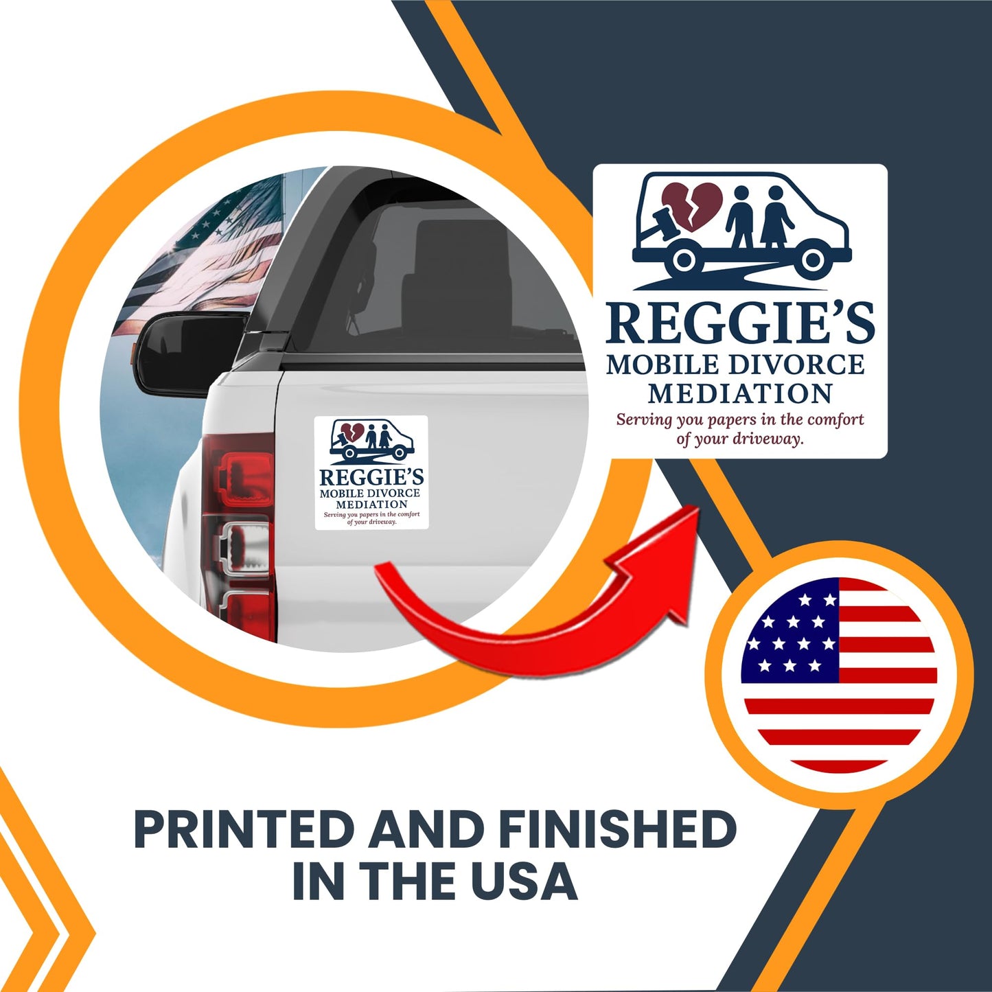 Magnet Me Up Reggie's Mobile Divorce Mediation Magnet - 5" Funny Gag Car Magnet for Adults - Hilarious Magnetic Car Decal - UV Printed, Durable Vinyl - Made in USA, Divorce Humor Gift