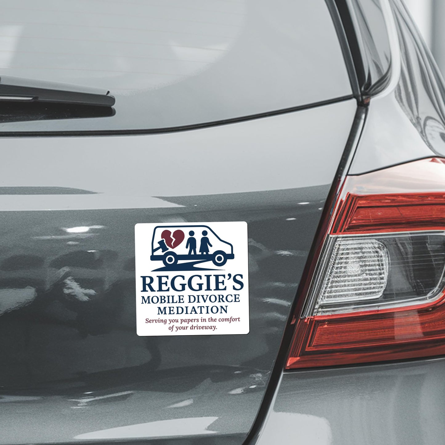 Magnet Me Up Reggie's Mobile Divorce Mediation Magnet - 5" Funny Gag Car Magnet for Adults - Hilarious Magnetic Car Decal - UV Printed, Durable Vinyl - Made in USA, Divorce Humor Gift
