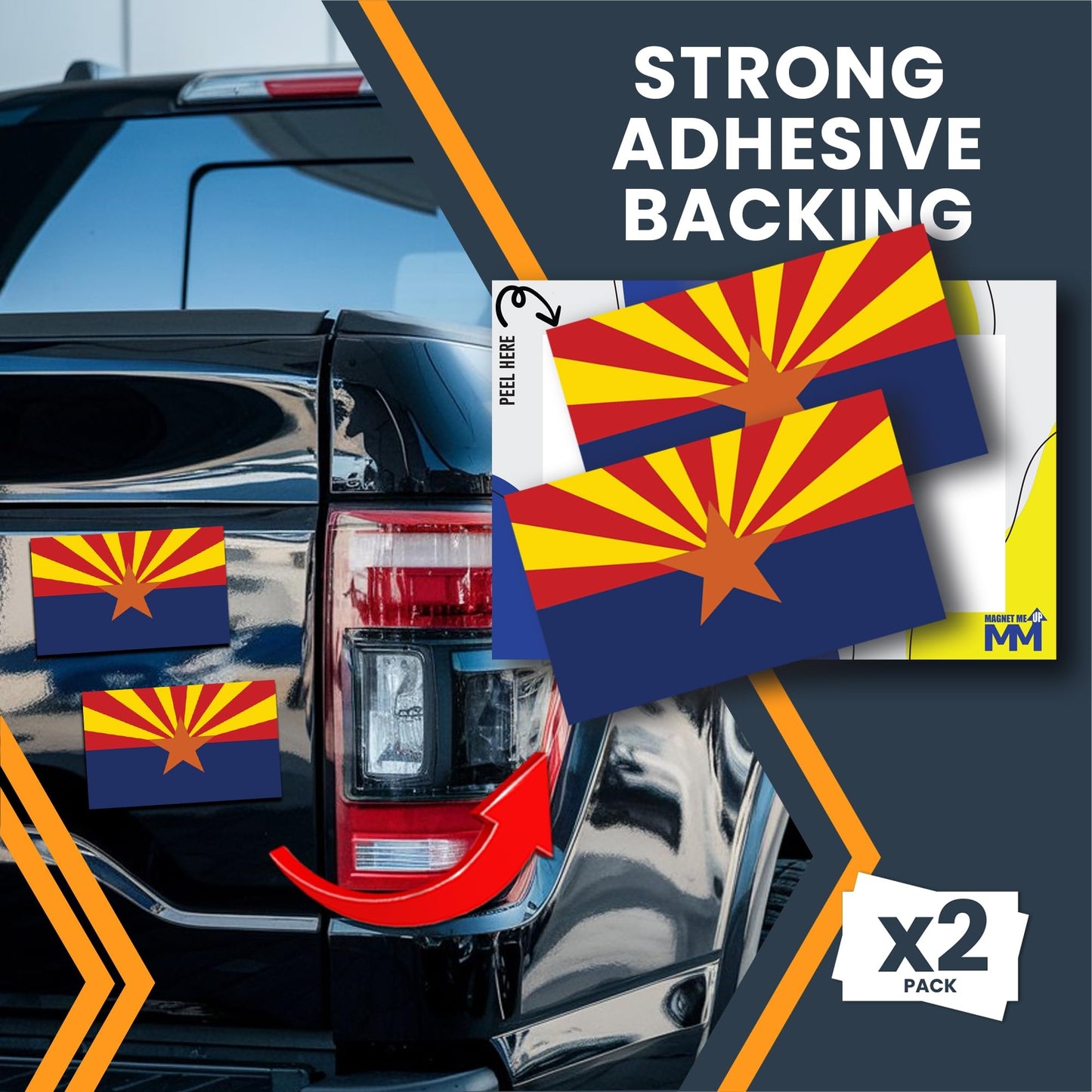 Magnet Me Up Arizona US State Flag Bumper Sticker, 3x5 2 Pack, Sticker for Cars, Laptops, Toolbox - Outdoor UV Vinyl Adhesive, Fade Resistant, Made in USA