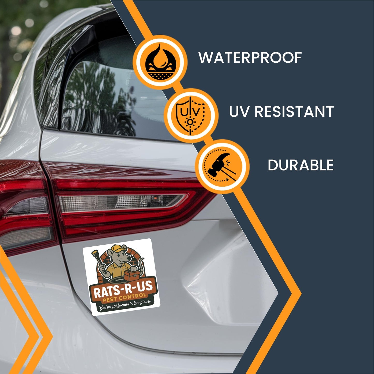 Magnet Me Up Rats-R-Us Pest Control Magnet - 5" Funny Car Magnet for Adults -You've Got Friends in Low Places - Hilarious Magnetic Car Decal - UV Printed, Durable Vinyl - Made in USA