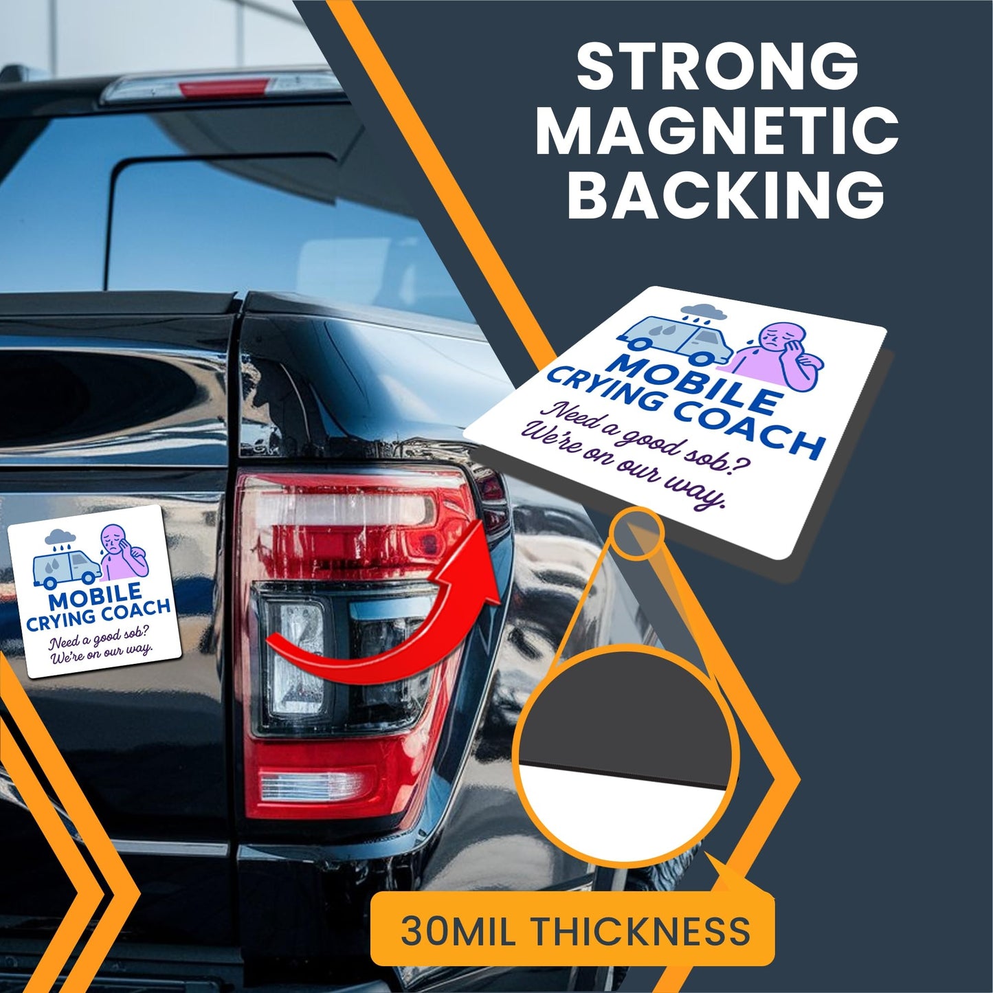 Magnet Me Up Mobile Crying Coach Magnet - 5" Funny Car Magnet for Adults - Need a Good Sob? We?re On Our Way - Hilarious Magnetic Car Decal - UV Printed, Durable Vinyl - Made in USA