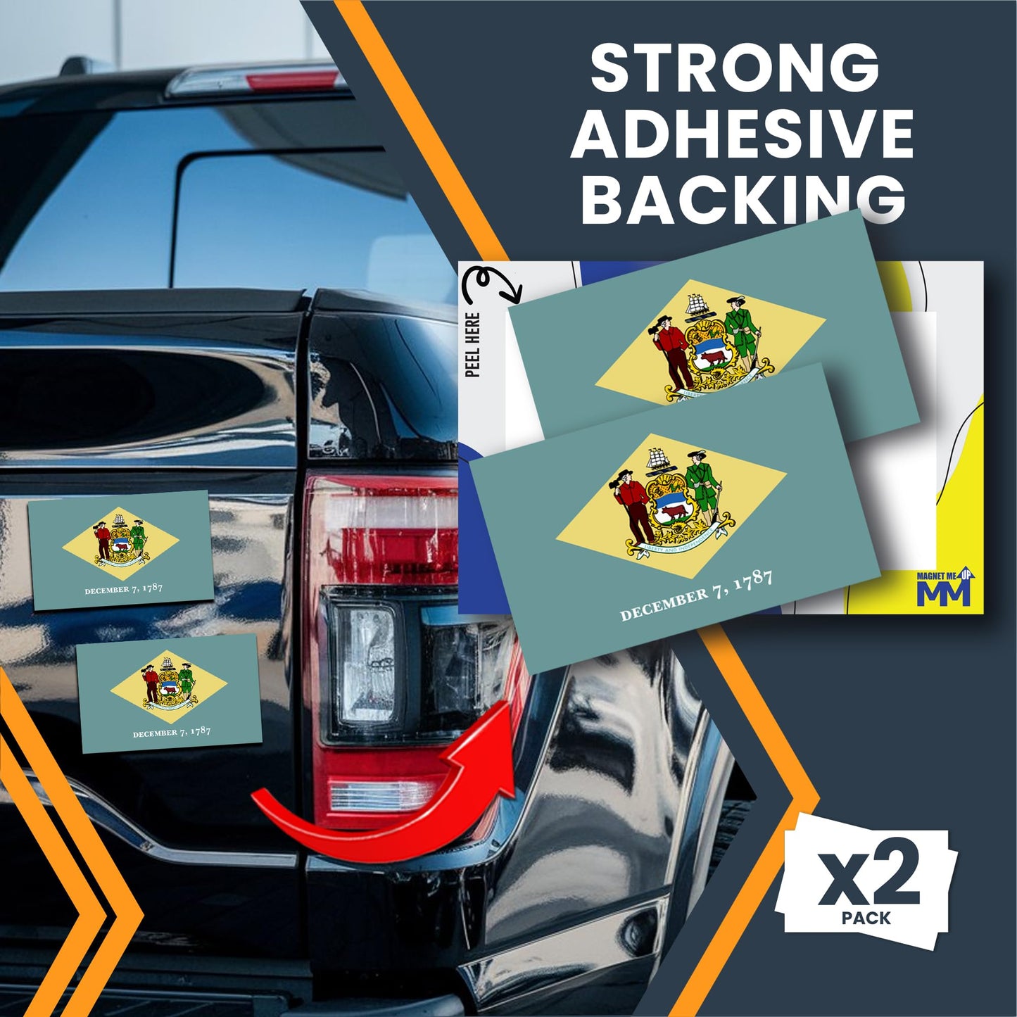 Magnet Me Up Delaware US State Flag Bumper Sticker Decal, 3x5 2 Pack, Vinyl Adhesive Sticker for Car, Truck, SUV, Weatherproof State Pride Collectible, Full Color, Durable, Made in USA