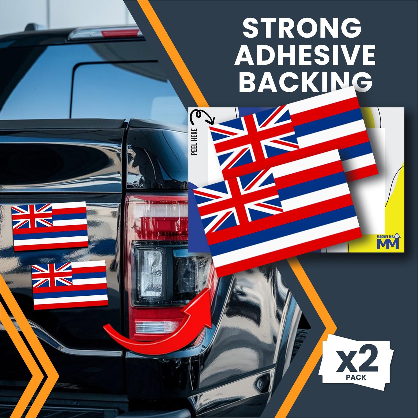 Magnet Me Up Hawaii US State Flag Bumper Sticker Decal, 3x5 2 Pack, Vinyl Adhesive Sticker for Car, Truck, SUV - Weatherproof State Pride Collectible - Full Color, Durable, Made in The USA