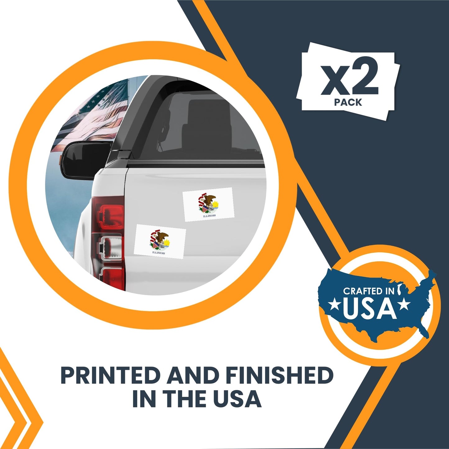 Magnet Me Up Illinois US State Flag Bumper Sticker Decal, 3x5 2 Pack, Vinyl Adhesive Sticker for Car, Truck, SUV ? Weatherproof State Pride Collectible ? Full Color, Durable, Made in The USA