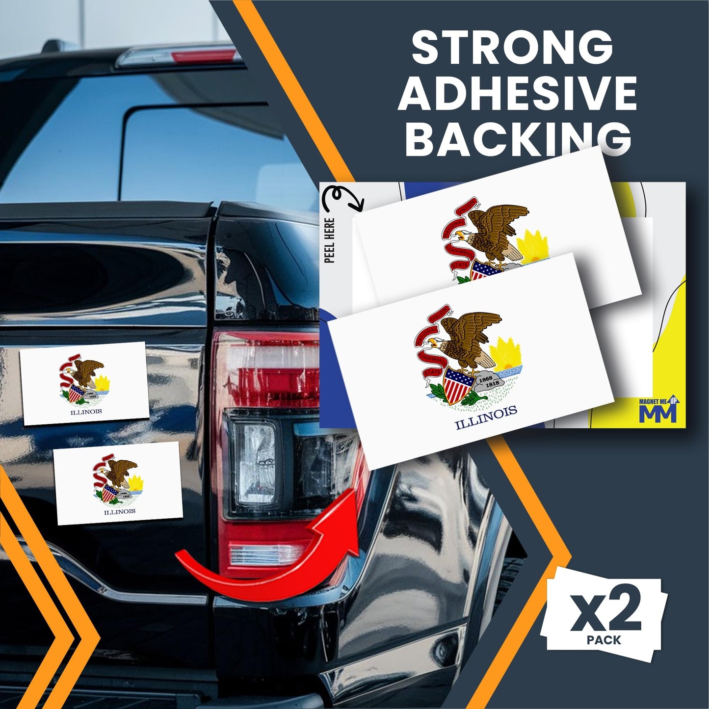 Magnet Me Up Illinois US State Flag Bumper Sticker Decal, 3x5 2 Pack, Vinyl Adhesive Sticker for Car, Truck, SUV ? Weatherproof State Pride Collectible ? Full Color, Durable, Made in The USA