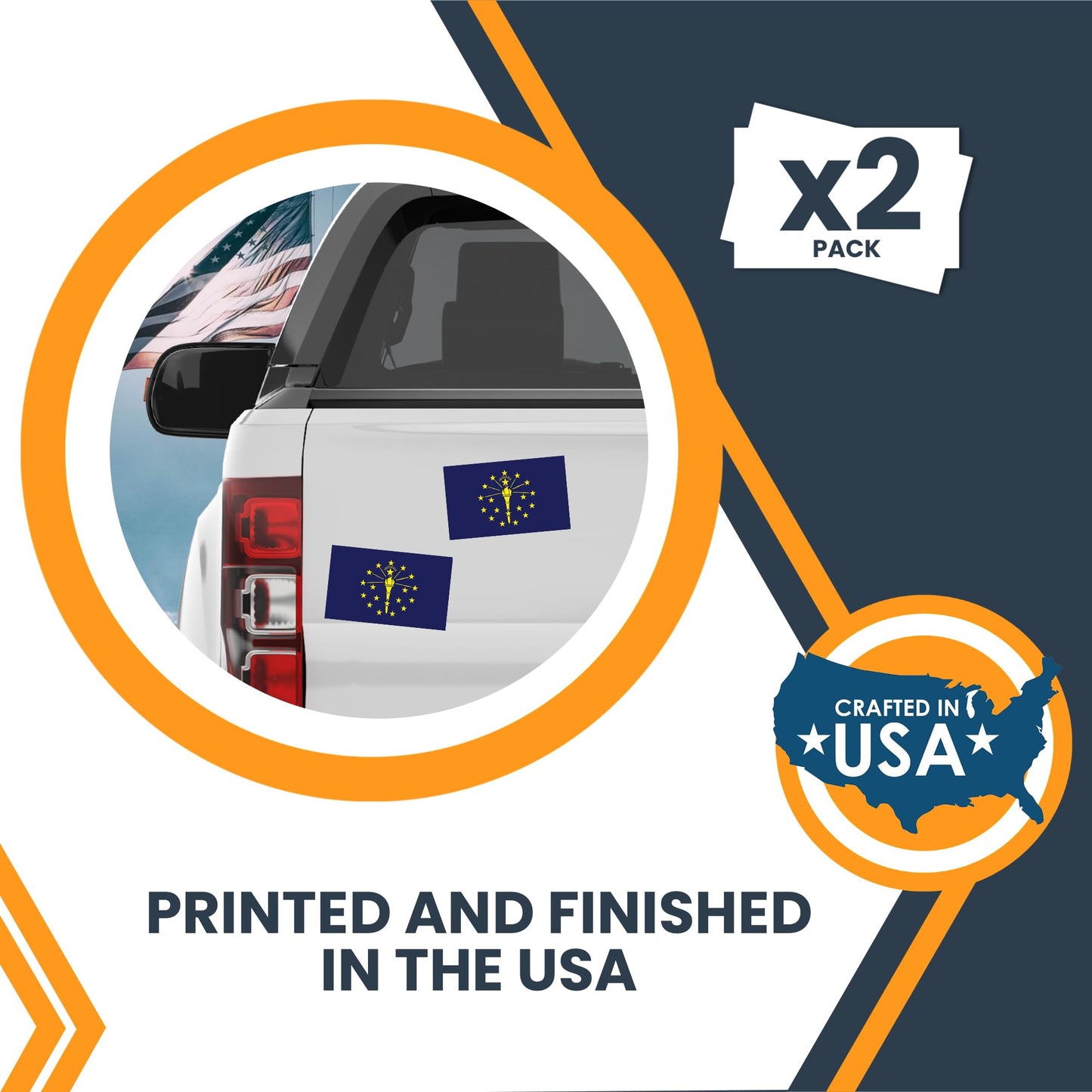 Magnet Me Up Indiana US State Flag Bumper Sticker Decal, 3x5 2 Pack, Vinyl Adhesive Sticker for Car, Truck, SUV ? Weatherproof State Pride Collectible ? Full Color, Durable, Made in The USA