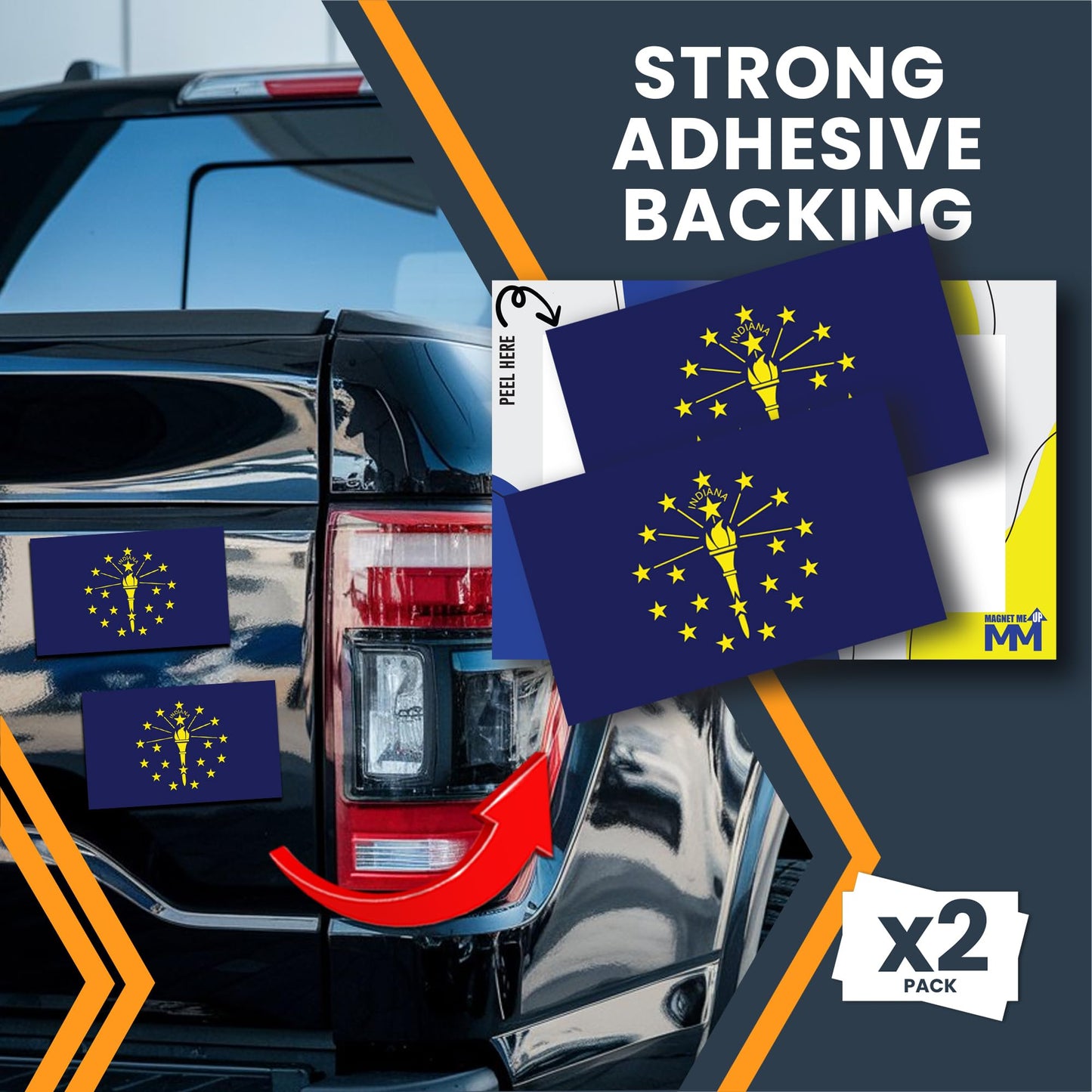 Magnet Me Up Indiana US State Flag Bumper Sticker Decal, 3x5 2 Pack, Vinyl Adhesive Sticker for Car, Truck, SUV ? Weatherproof State Pride Collectible ? Full Color, Durable, Made in The USA