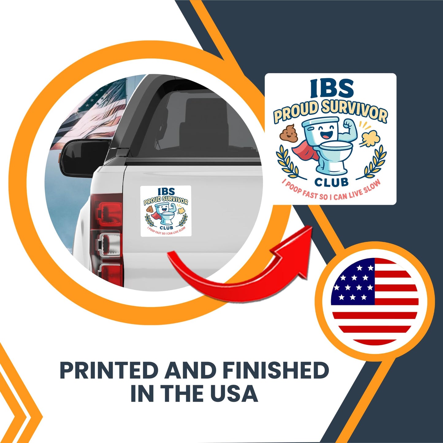 Magnet Me Up IBS Proud Survivor Club Magnet, I Poop Fast so I can Live Slow - 5" Square Funny Car Magnet - Hilarious Magnetic Decal - UV Printed, Durable Vinyl - Made in USA, Gag Gift