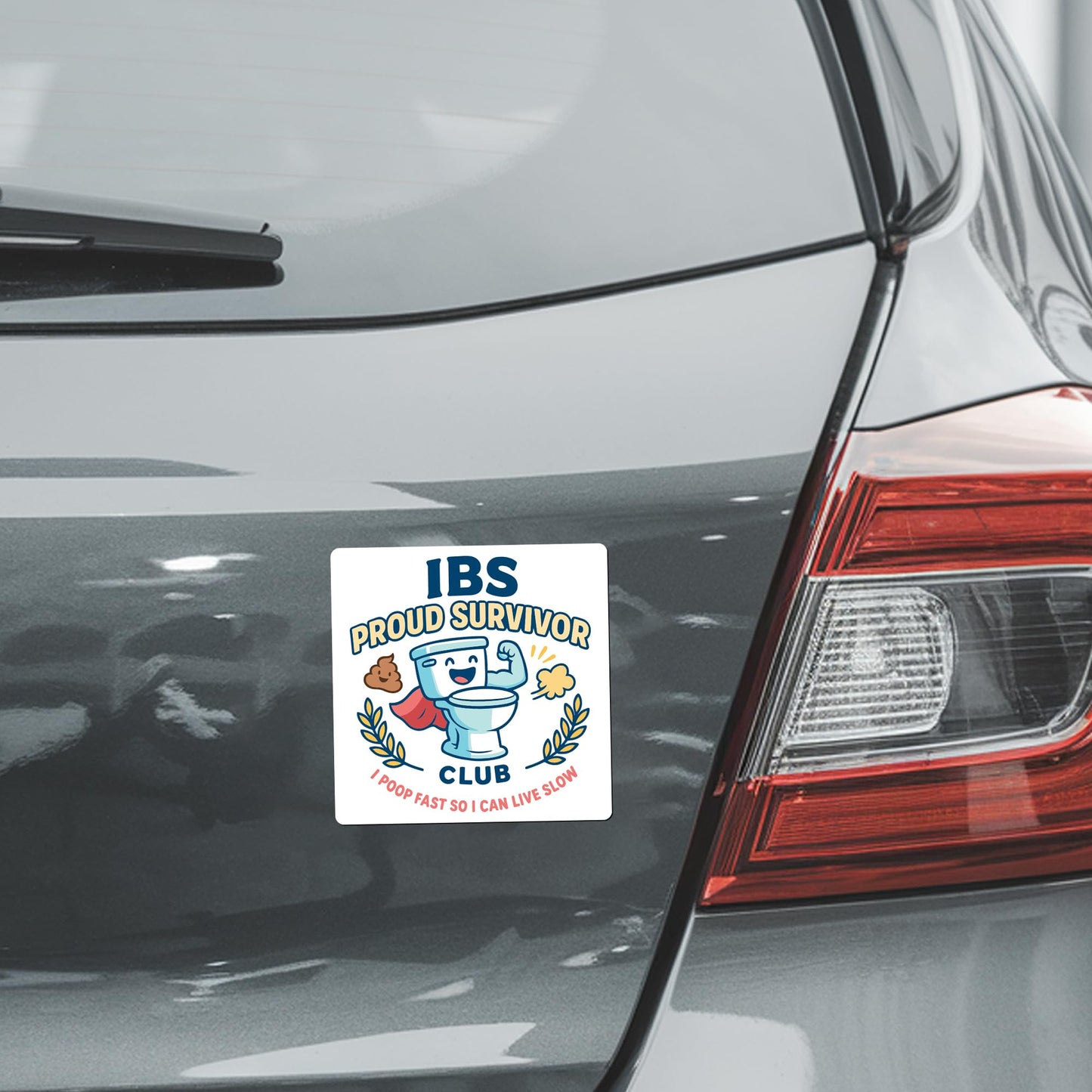 Magnet Me Up IBS Proud Survivor Club Magnet, I Poop Fast so I can Live Slow - 5" Square Funny Car Magnet - Hilarious Magnetic Decal - UV Printed, Durable Vinyl - Made in USA, Gag Gift