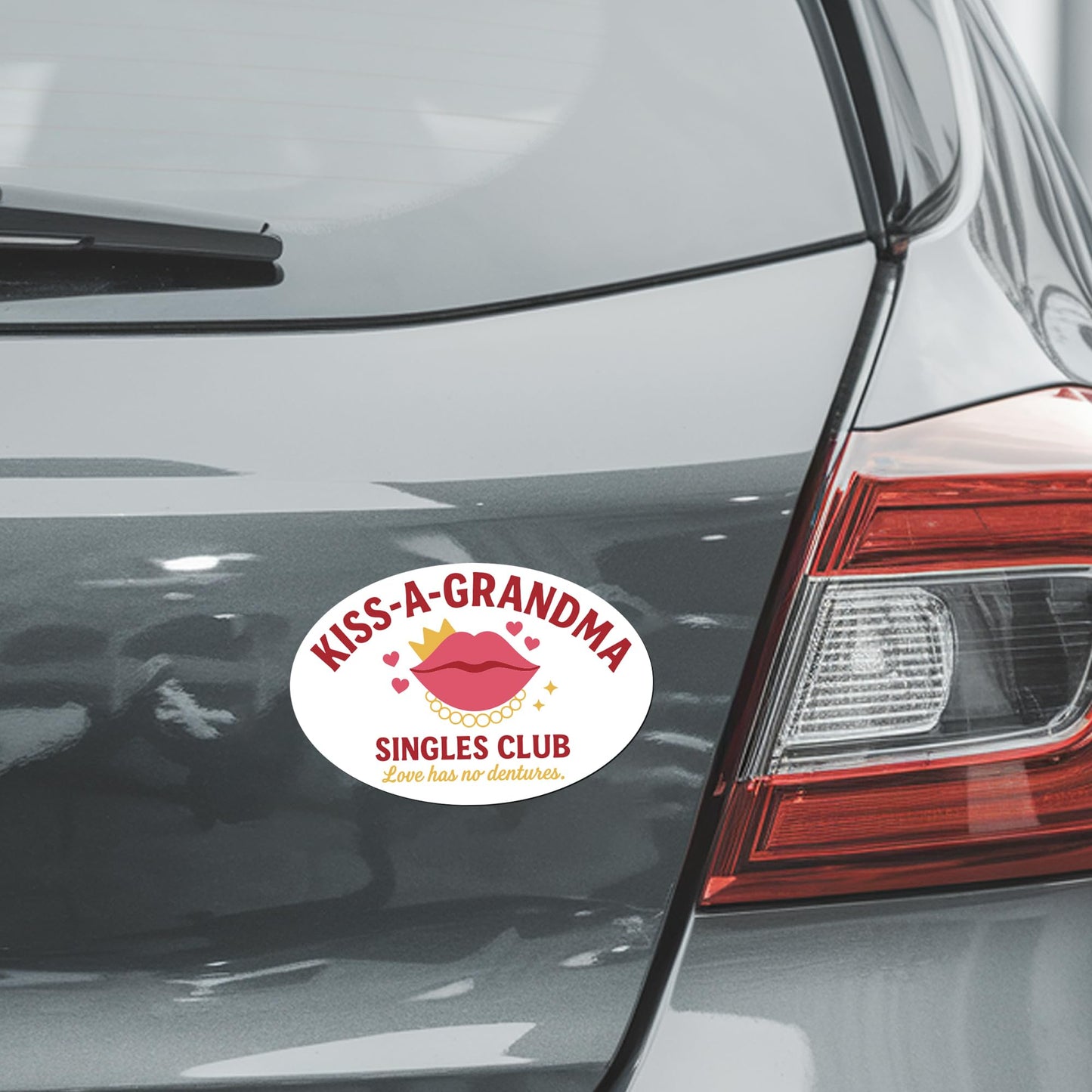 Magnet Me Up Kiss a Grandma, Singles Club Has No Dentures Magnet - 5" Oval Funny - Humor Magnetic Decal - UV Printed, Durable Vinyl - Made in USA, Gag Gift, Hilarious Joke for Grandma