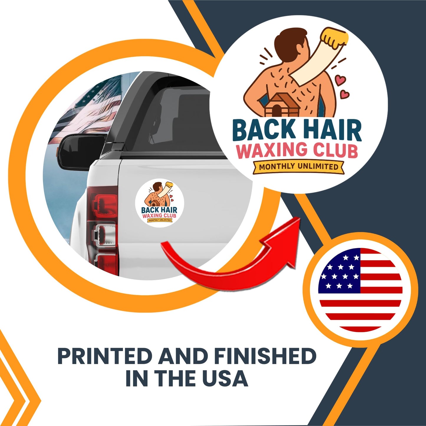 Magnet Me Up Back Hair Waxing Club Magnet - 5" Funny Car Magnet for Adults, Monthly Unlimited Membership Gag - Hilarious Magnetic Car Decal, UV Printed, Durable Vinyl - Made in USA