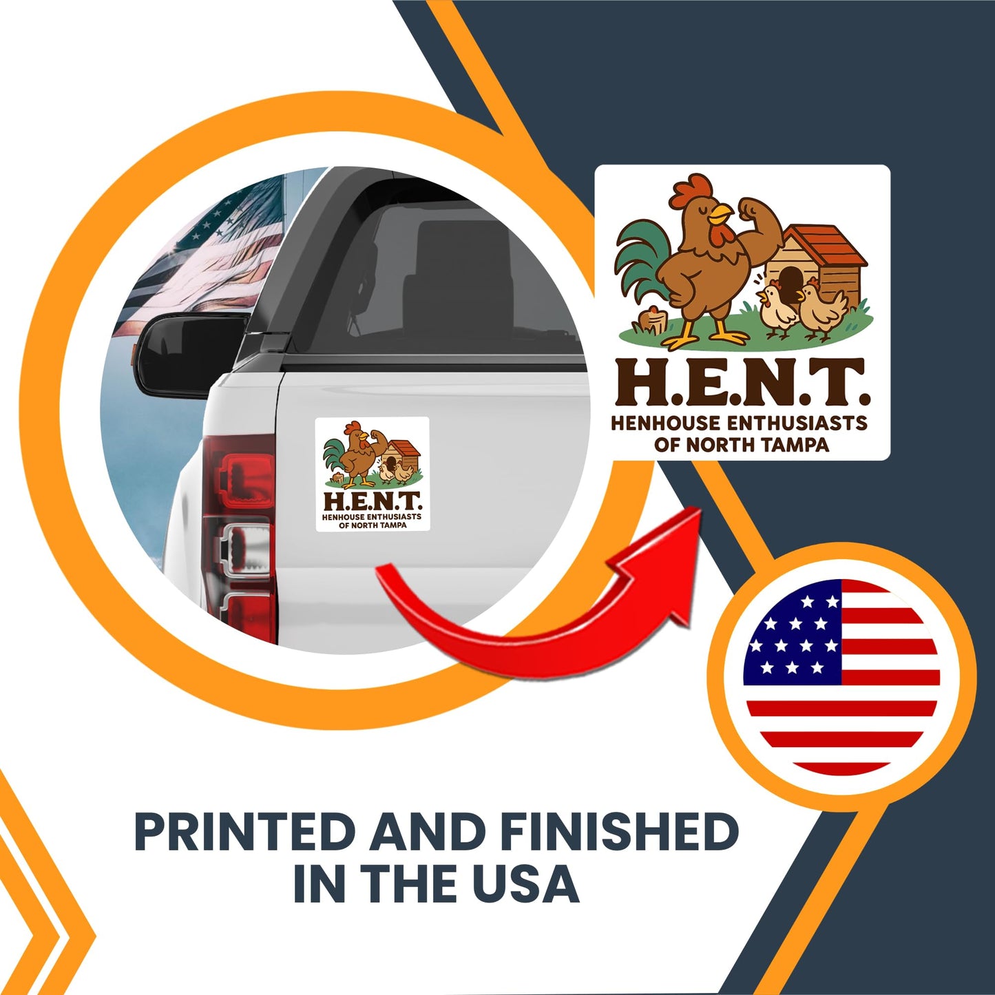 Magnet Me Up H.E.N.T. Henhouse Enthusiasts of North Tampa Magnet - 5" Funny Car Magnet for Adults, Hilarious Chicken-Themed Gag Gift, Durable UV Vinyl - Made in USA