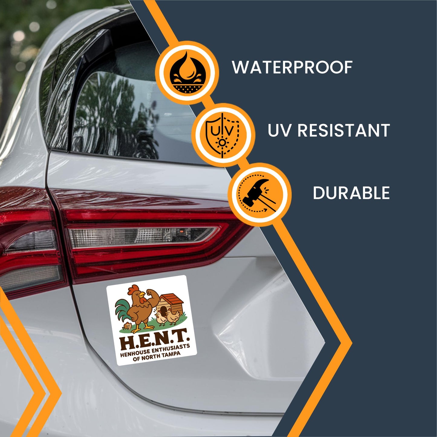 Magnet Me Up H.E.N.T. Henhouse Enthusiasts of North Tampa Magnet - 5" Funny Car Magnet for Adults, Hilarious Chicken-Themed Gag Gift, Durable UV Vinyl - Made in USA