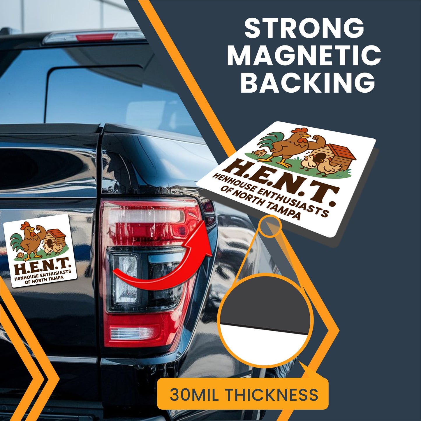 Magnet Me Up H.E.N.T. Henhouse Enthusiasts of North Tampa Magnet - 5" Funny Car Magnet for Adults, Hilarious Chicken-Themed Gag Gift, Durable UV Vinyl - Made in USA