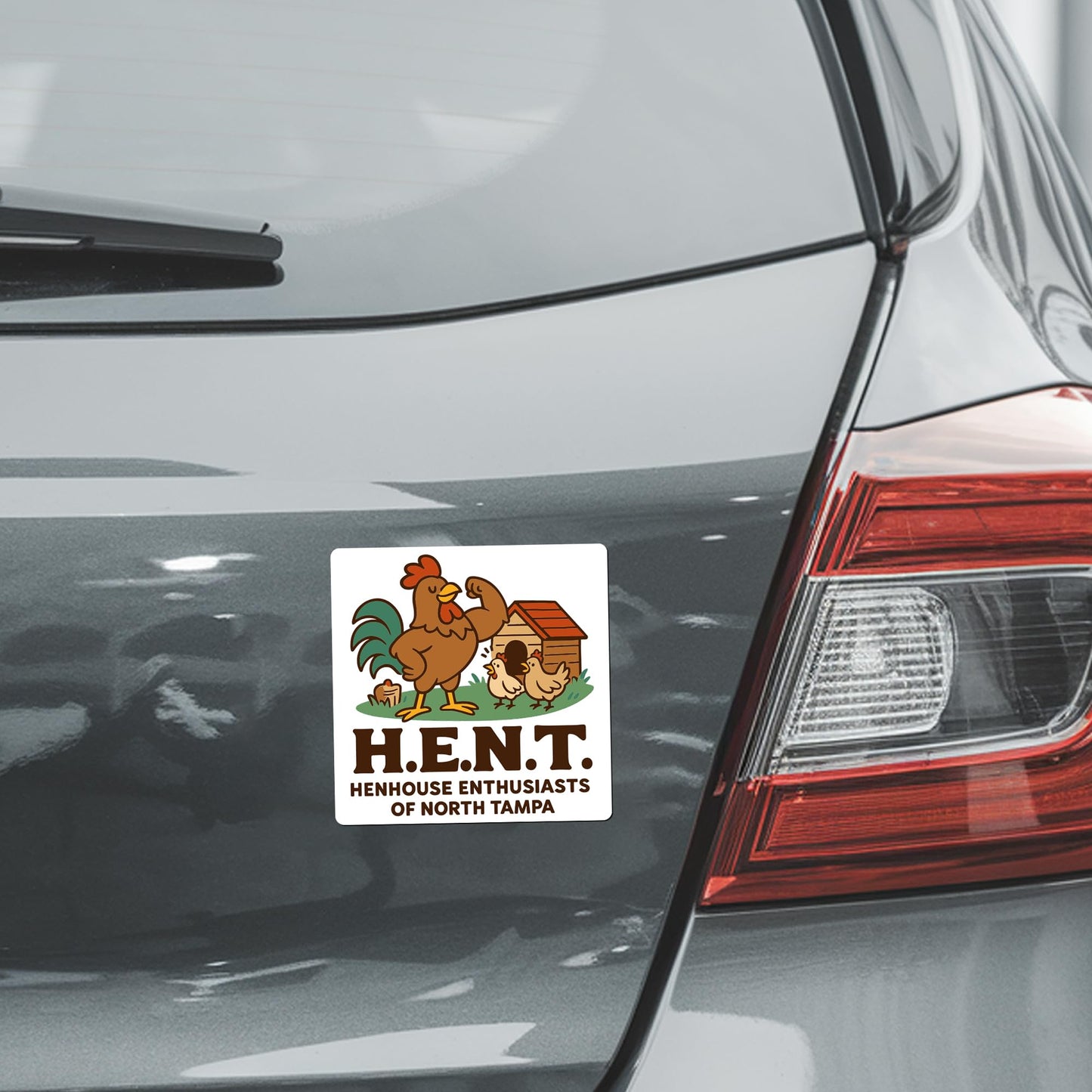 Magnet Me Up H.E.N.T. Henhouse Enthusiasts of North Tampa Magnet - 5" Funny Car Magnet for Adults, Hilarious Chicken-Themed Gag Gift, Durable UV Vinyl - Made in USA