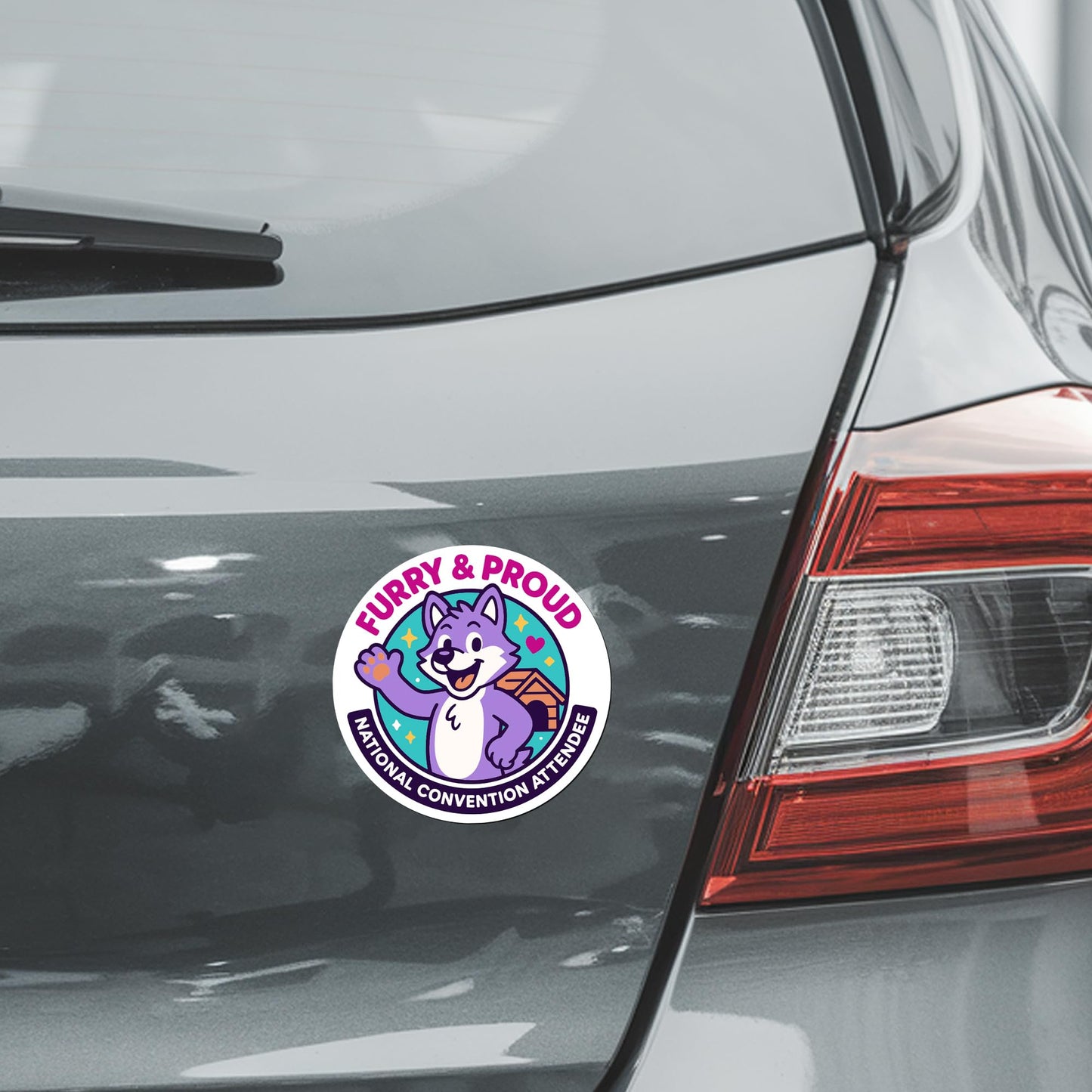 Magnet Me Up Furry & Proud, National Convention Attendee Gag Magnet - 5" Round Magnetic Decal for Car or Fridge, Hilarious Furry Convention Joke Magnet - UV Printed, Weatherproof, Made in USA