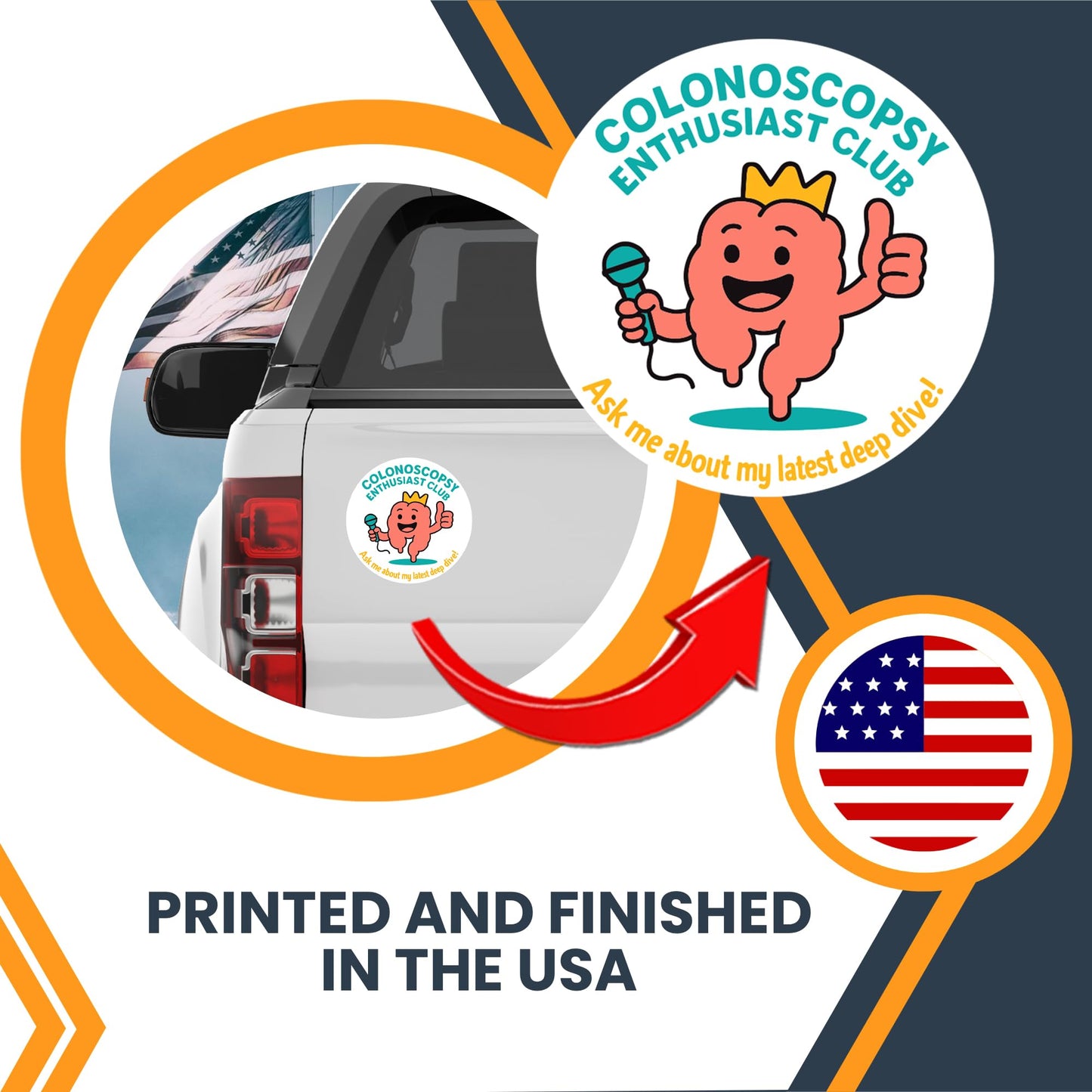 Magnet Me Up Colonoscopy Enthusiast Club Magnetic Decal, Ask Me About My Latest Dive- 5" Round Funny Automotive Magnet, Hilarious Medical Gag Gift, Full-Color Vinyl Magnet, Made in The USA