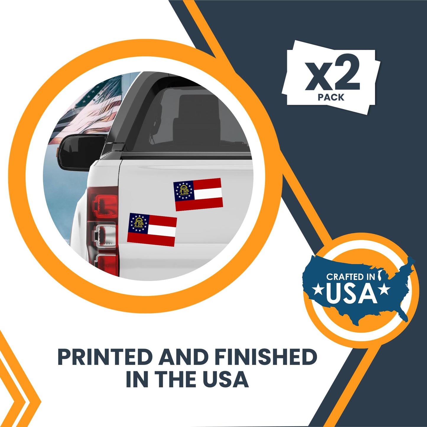 Magnet Me Up Georgia US State Flag Bumper Sticker Decal, 3x5 2 Pack, Vinyl Adhesive Sticker for Car, Truck, SUV, Weatherproof State Pride Collectible, Full Color, Durable, Made in The USA