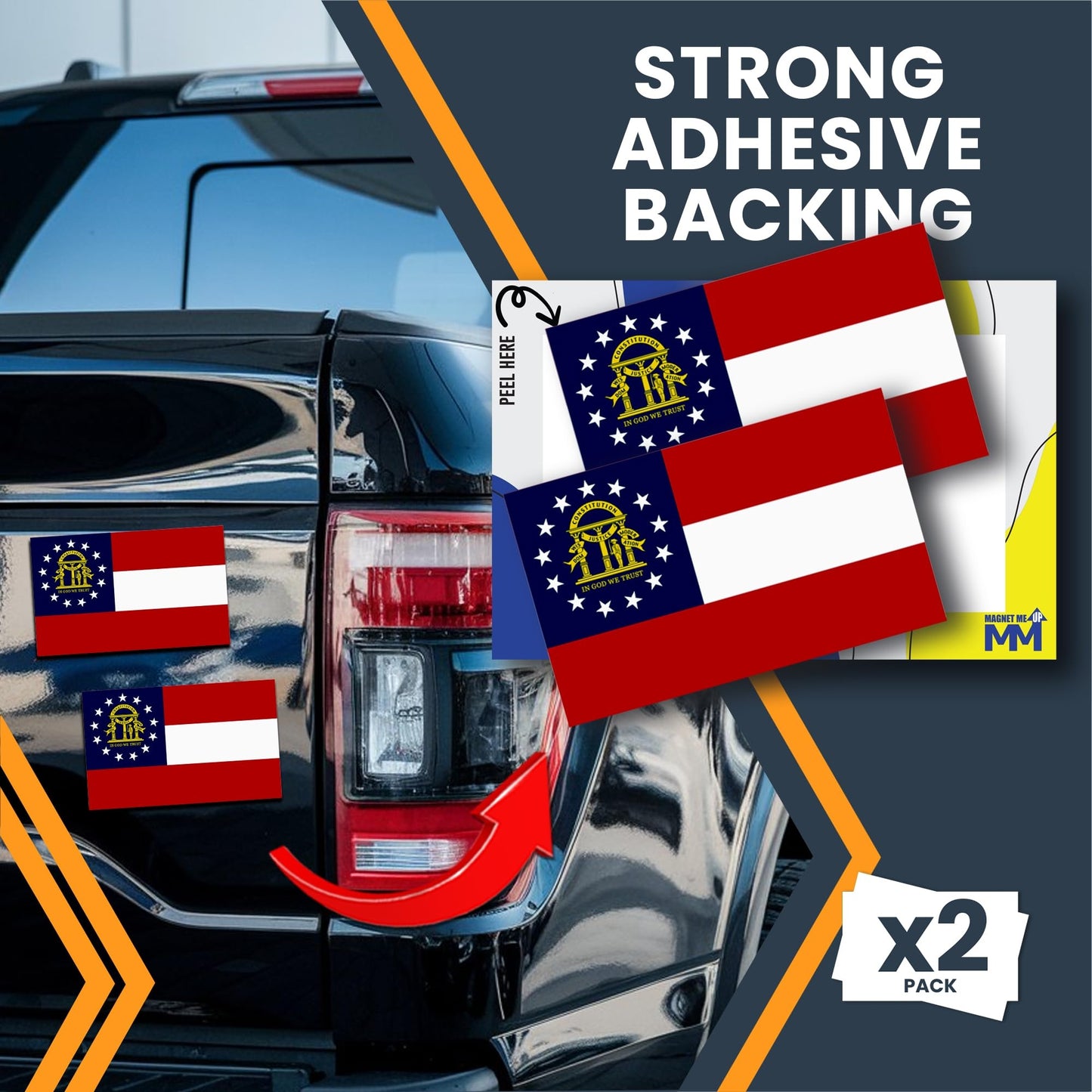 Magnet Me Up Georgia US State Flag Bumper Sticker Decal, 3x5 2 Pack, Vinyl Adhesive Sticker for Car, Truck, SUV, Weatherproof State Pride Collectible, Full Color, Durable, Made in The USA