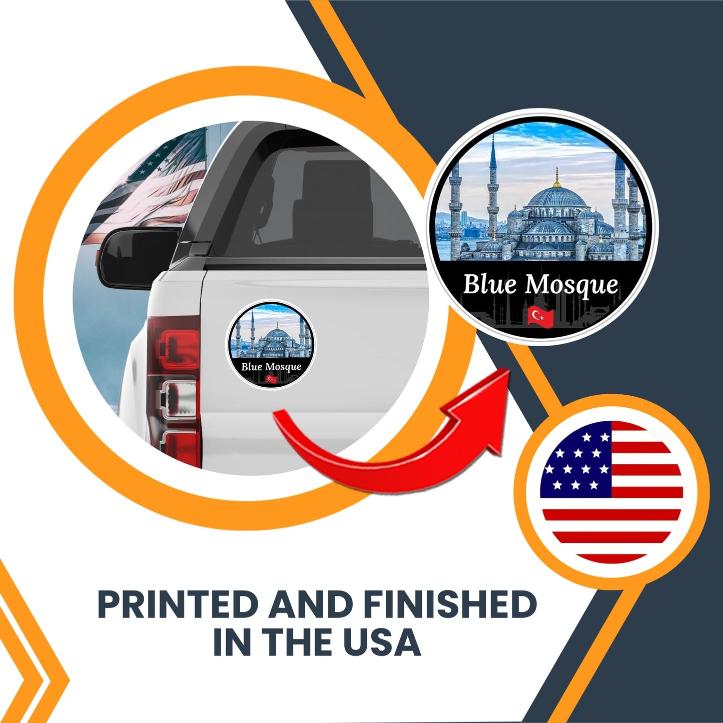 Magnet Me Up Blue Mosque Magnet Decal, 5" Round Full-Color Automotive Magnet Featuring Istanbul Architecture, Islamic Landmark Travel Gift, Turkish Souvenir, Durable Vinyl, Made in The USA