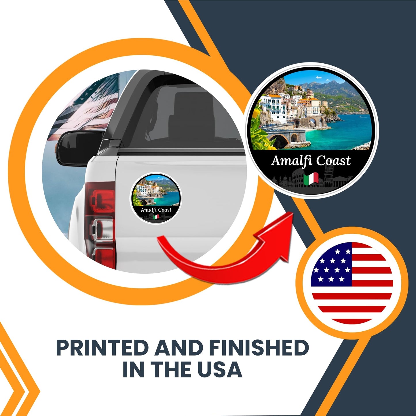 Magnet Me Up Amalfi Coast Magnet Decal, 5" Round Italy's Scenic Travel Souvenir, UV Printed Full Color Vinyl, Durable Waterproof Car or Fridge Magnet, Made in USA