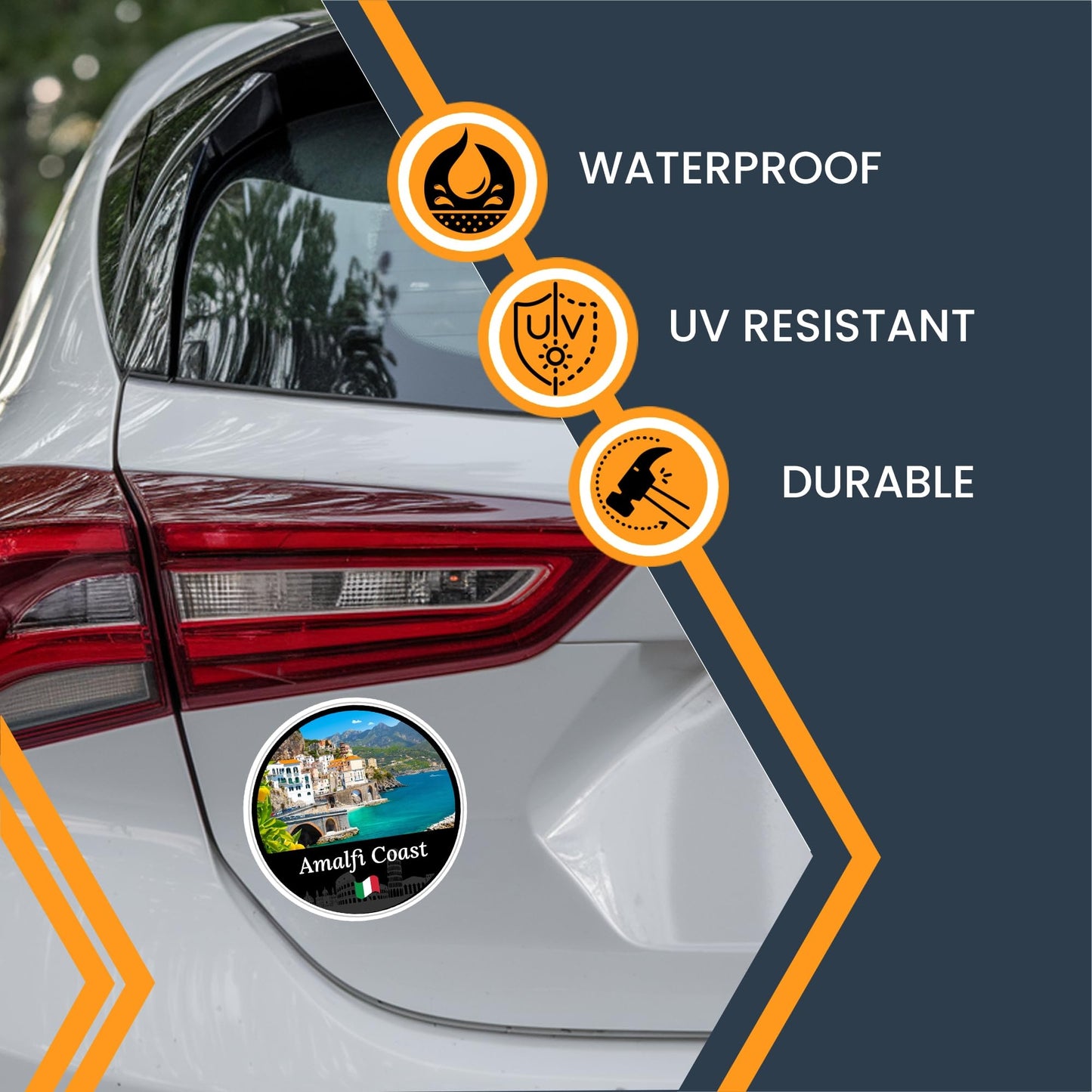 Magnet Me Up Amalfi Coast Magnet Decal, 5" Round Italy's Scenic Travel Souvenir, UV Printed Full Color Vinyl, Durable Waterproof Car or Fridge Magnet, Made in USA