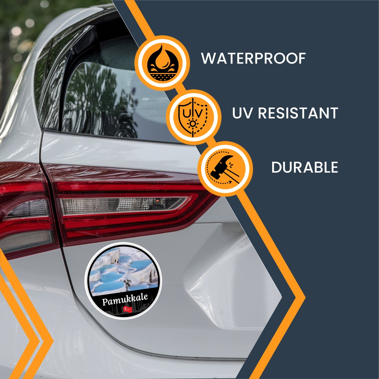 Magnet Me Up Pamukkale Magnet Decal, 5" Round Full-Color Automotive Magnet Featuring Turkish Travertine Thermal Pools, Durable Weatherproof Magnetic Vinyl, Travel Gift Ideas, Made in The USA