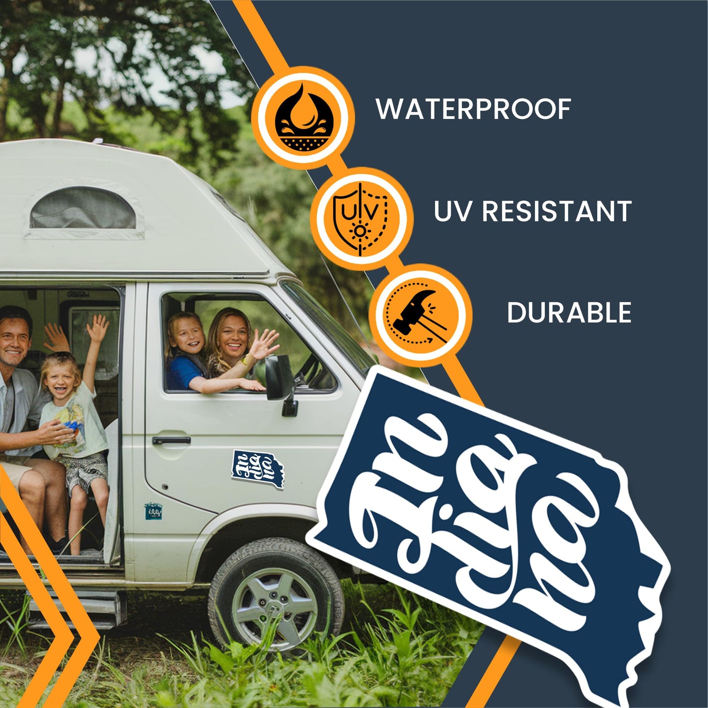 Magnet Me Up Indiana State Car Magnet, 3.3x6 Inches, Full-Color UV Printed Vinyl, Collectible US Shape Travel Gift, Durable Magnetic Decal for Fridge or Vehicle, Made in USA