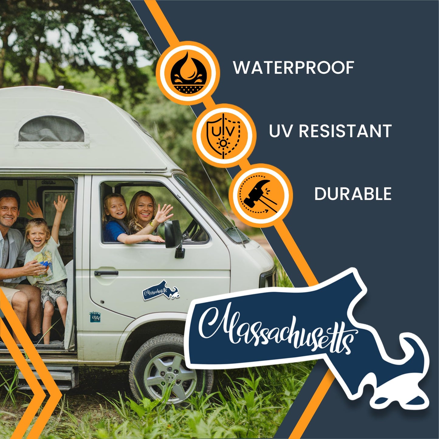 Magnet Me Up Massachusetts State Magnet, 2.7x4.9 Inches, Full-Color UV Printed Vinyl, Collectible US Shape Travel Gift, Durable Magnetic Decal for Fridge or Vehicle, Made in USA