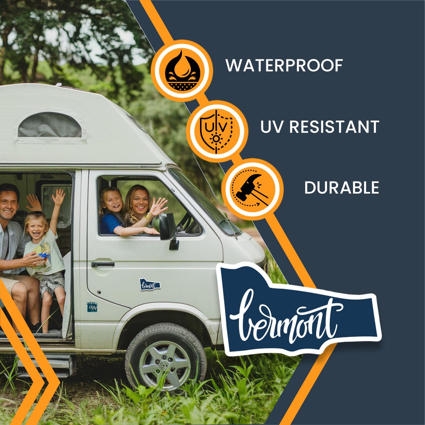Magnet Me Up Vermont State Car Magnet, 3.3x6 Inches, Full-Color UV Printed Vinyl, Collectible US Shape Travel Gift, Durable Magnetic Decal for Fridge or Vehicle, Made in USA