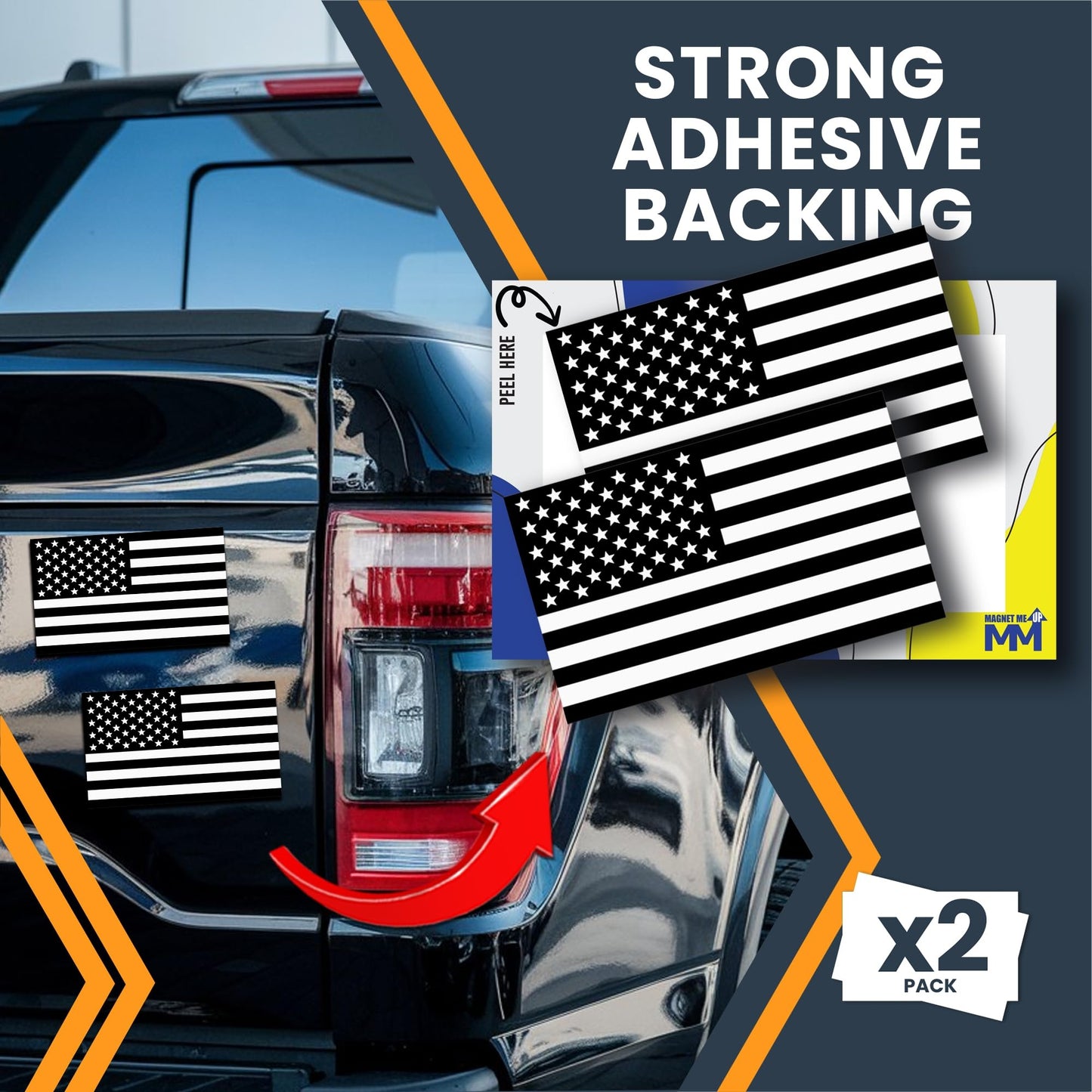 Black and White American Flag Adhesive Decal Sticker, 3x5 Inches, 2 Packs, USA Flag, Patriotic Look, Waterproof, Bumper Stickers for Vehicles, Laptops, & More - Made in USA