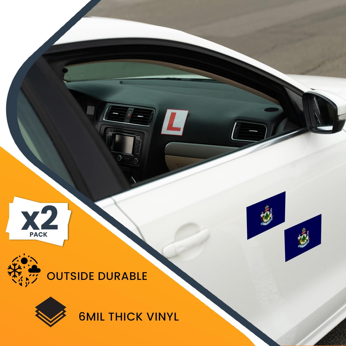 Magnet Me Up Maine US State Flag Bumper Sticker Decal, 3x5 2 Pack, Vinyl Adhesive Sticker for Car, Truck, SUV ? Weatherproof State Pride Collectible ? Full Color, Durable, Made in USA