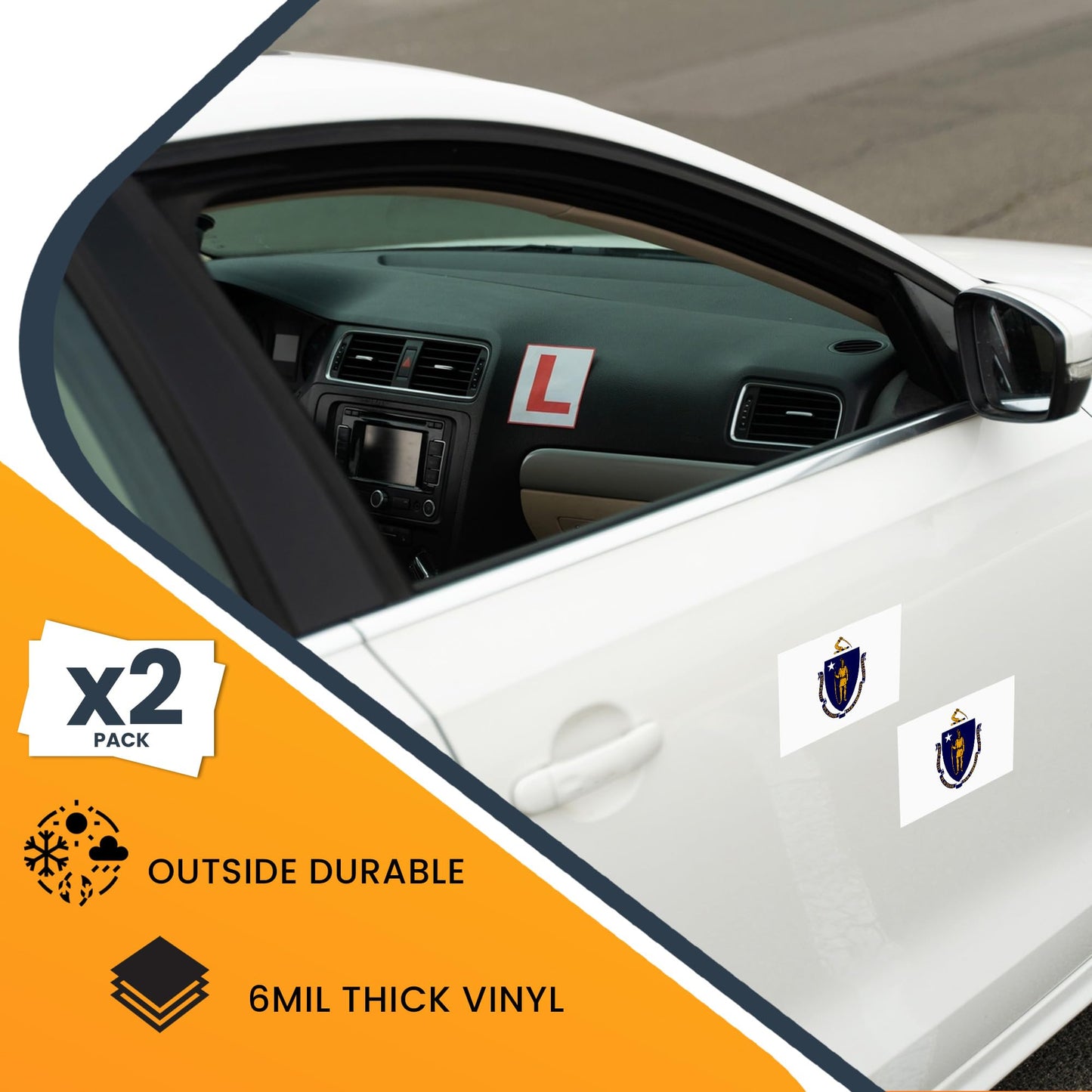 Magnet Me Up Massachusetts US State Flag Bumper Sticker Decal, 3x5 2 Pack, Vinyl Adhesive Sticker for Car, Truck, SUV, Weatherproof State Pride Collectible, Full Color, Durable, Made in USA