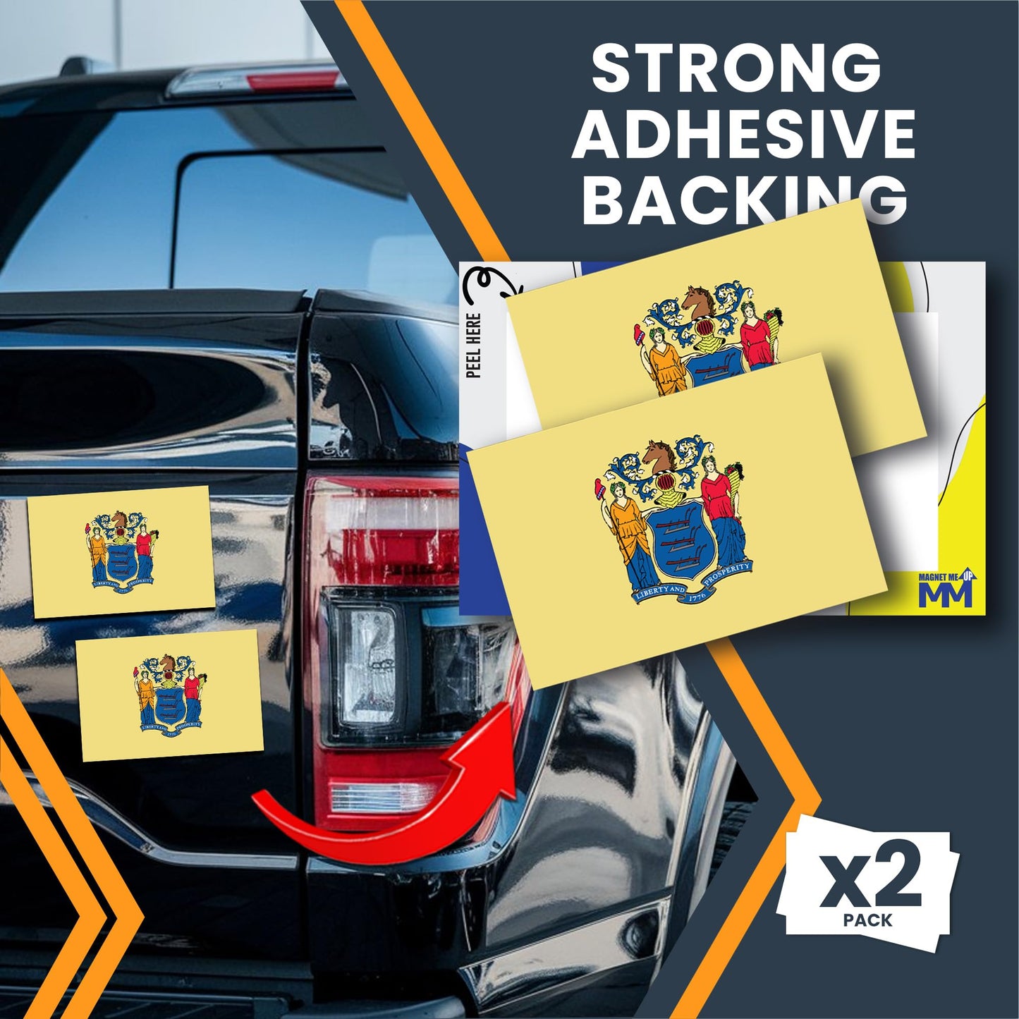 Magnet Me Up New Jersey Flag Sticker Decal 3x5" - 2 Pack, Waterproof Vinyl, State Pride Collectible, All-Surface State Flag Decals for Car, Laptop, Bumper, Cooler, New Jersey Gifts, Made in USA