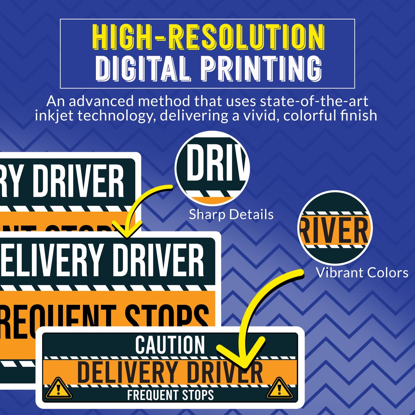 Caution Delivery Driver Frequent Stops Bumper Sticker, 3 Pack, Adhesive Sticker for Vehicles, Two 12x8 inch and One 3x10 inch, Decal for Delivery Cars, Trucks, Van, Full-Color Print, Made in USA