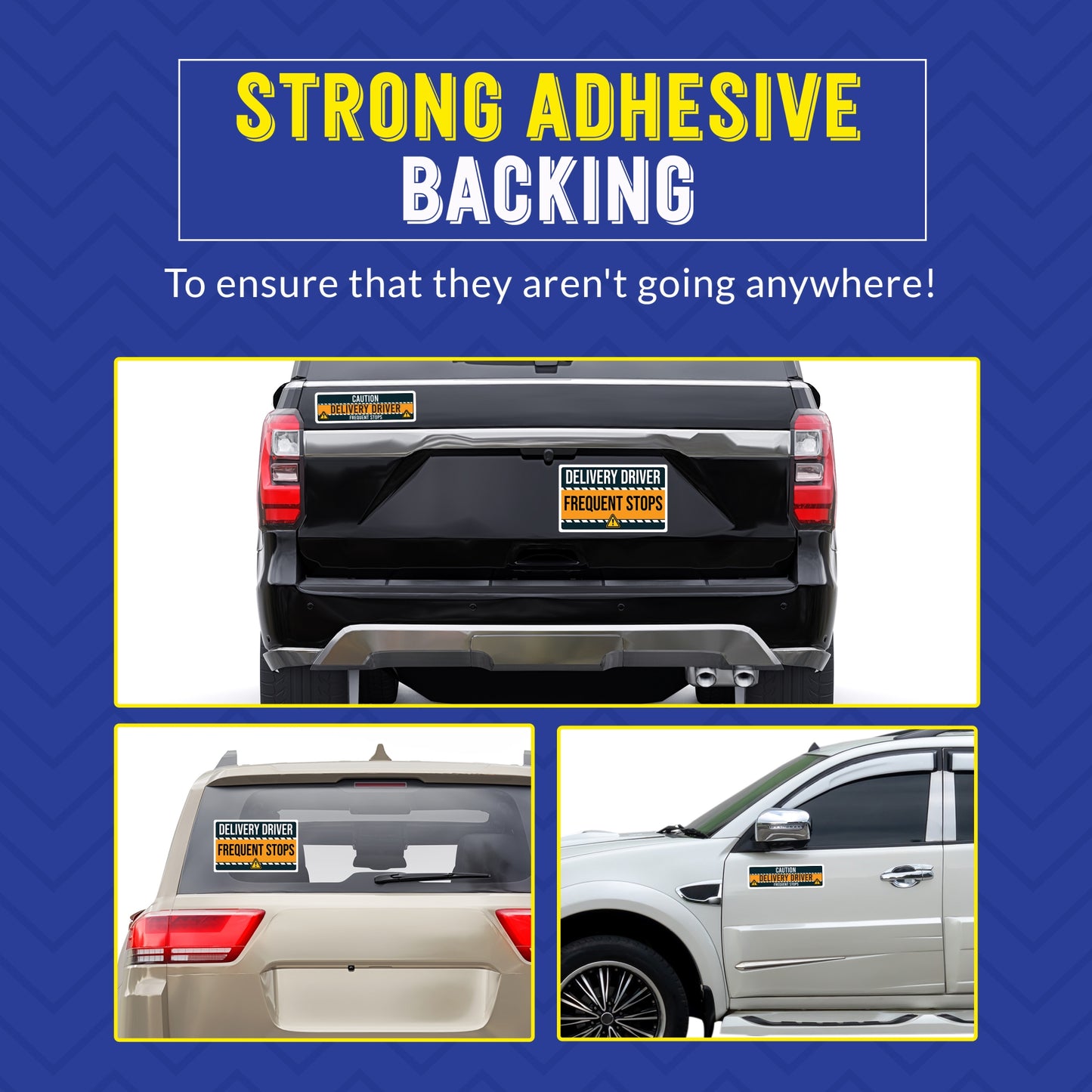 Caution Delivery Driver Frequent Stops Bumper Sticker, 3 Pack, Adhesive Sticker for Vehicles, Two 12x8 inch and One 3x10 inch, Decal for Delivery Cars, Trucks, Van, Full-Color Print, Made in USA