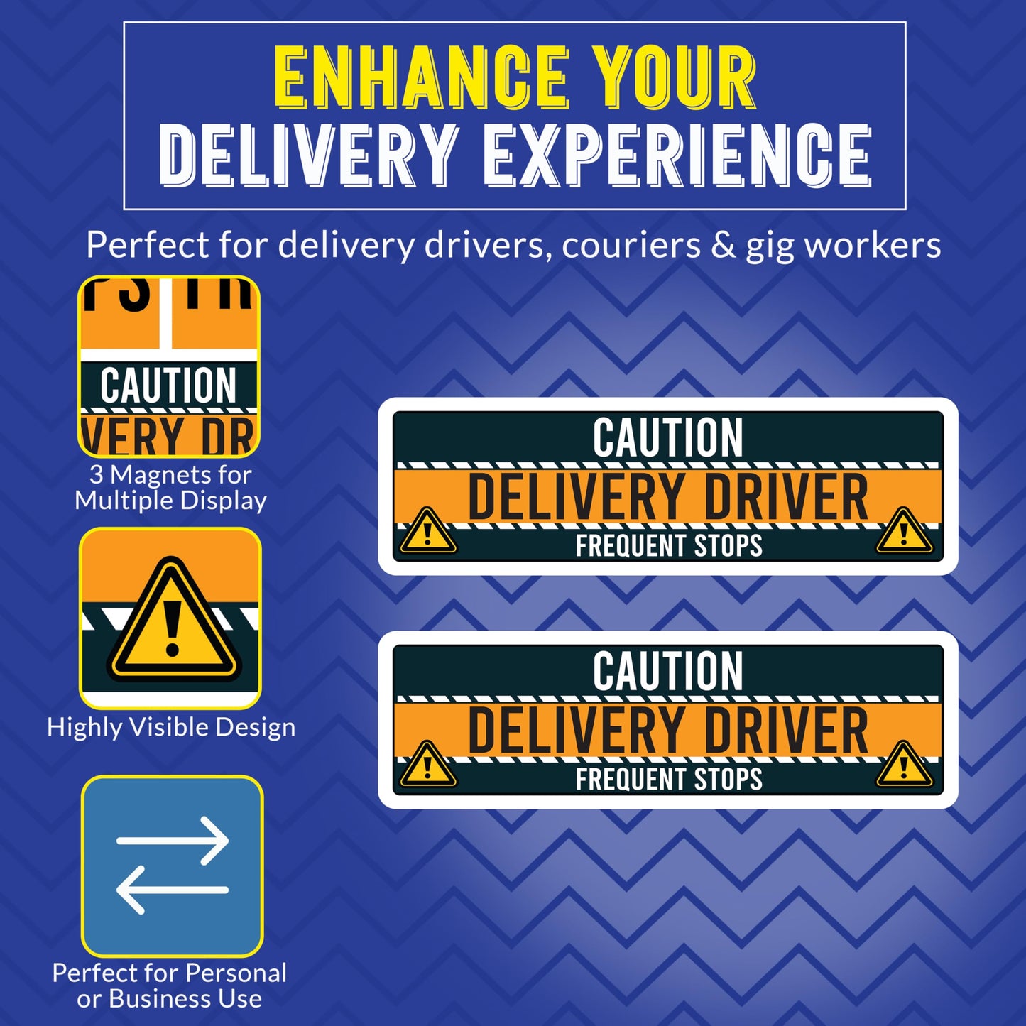 Magnet Me Up Caution Delivery Driver Frequent Stops Magnetic Decal, 10x3 Inch, 2 Pack, Delivery Essentials, for Cars, Trucks, Flex Drivers Magnet, Weatherproof, Full-Color Print, Made in USA