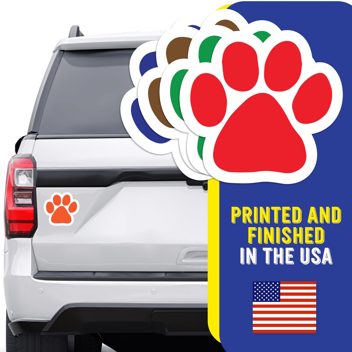 Magnet Me Up Paw Car Magnets - 5" 4 Pack Bold Colors in Solid Design (Red, Green, Brown, Blue) - Weatherproof Vinyl Magnetic Decals for Cars, Fridge, Locker, Gift for Dog & Animal Lovers, Made in USA