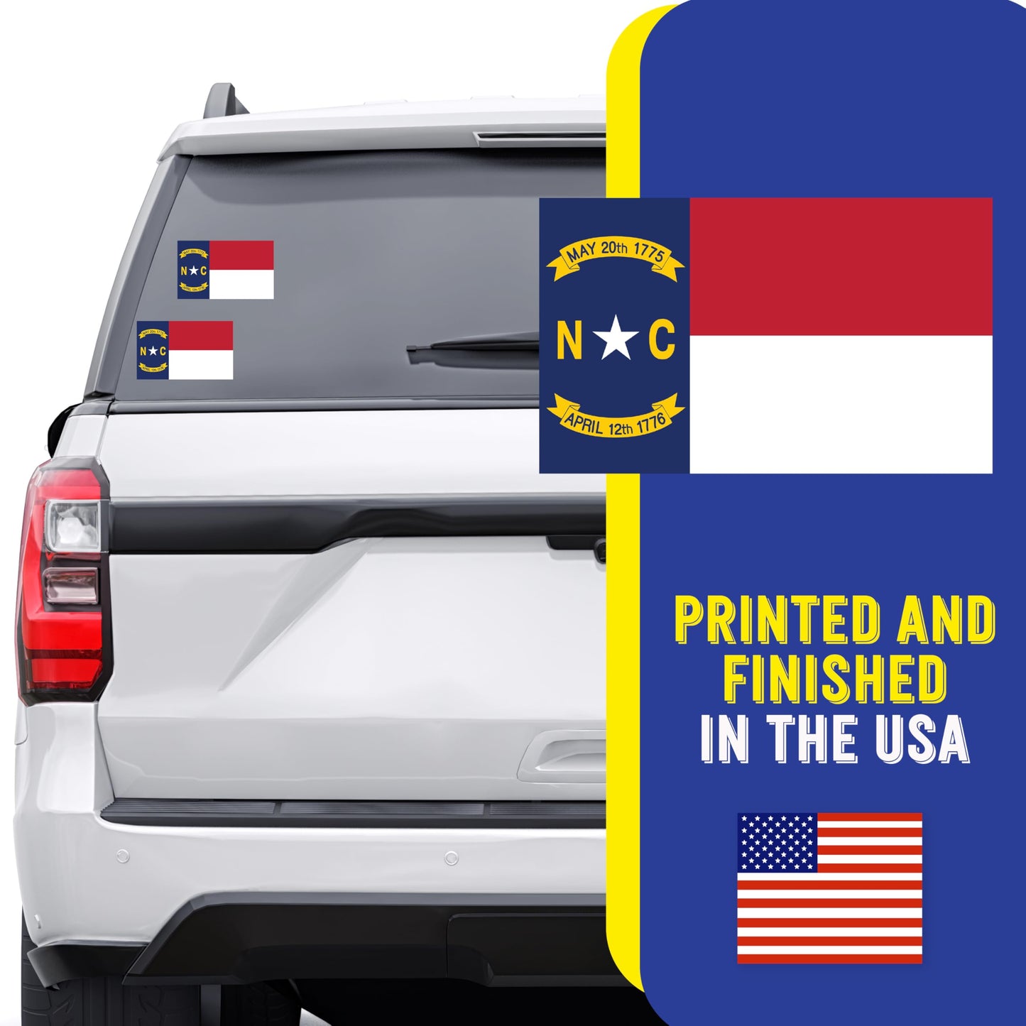 North Carolina Sticker Decal, US State Vinyl Bumper Sticker for Car, Laptop, Water Bottle, 2 Pack, Durable Weatherproof Adhesive, Full Color UV Print, Made in USA, Outdoor Safe Decal