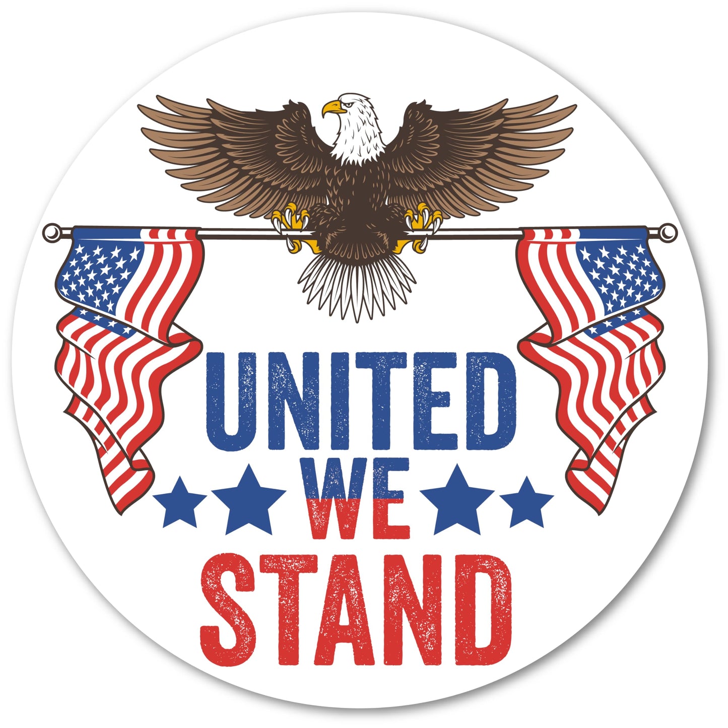 Magnet Me Up United We Stand Magnet - 5" Round Bald Eagle and American Flag Design, Durable, Weatherproof Vinyl for Car, Truck, Fridge - Patriotic Magnetic Decal, USA Freedom Gift, Crafted in USA